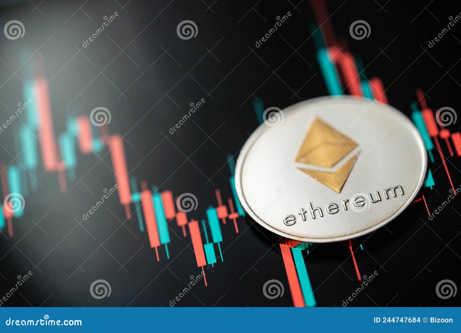 Silver Ethereum with Candle Stick Graph Chart and Digital Background