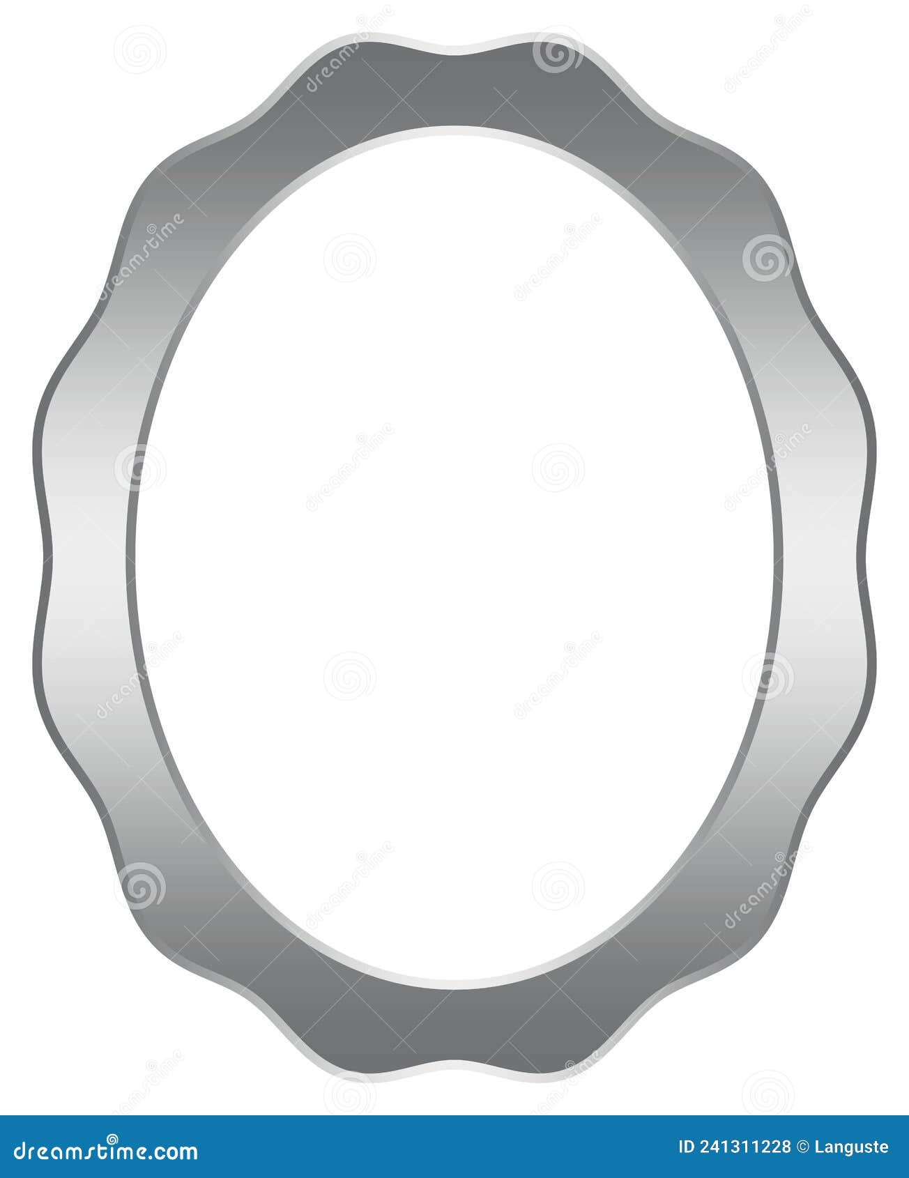 Silver Frame. Oval Waved Picture Border Vector on White Isolated Back
