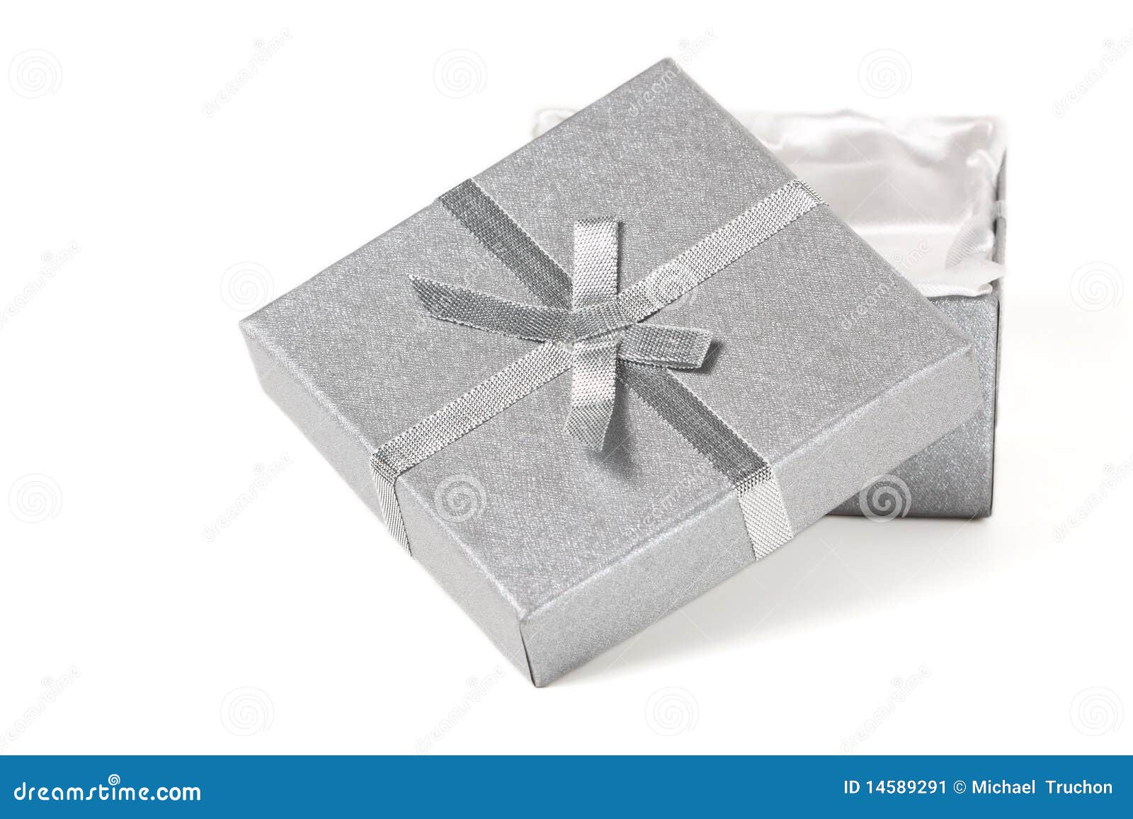 Silver gift box and bow stock image. Image of background 14589291