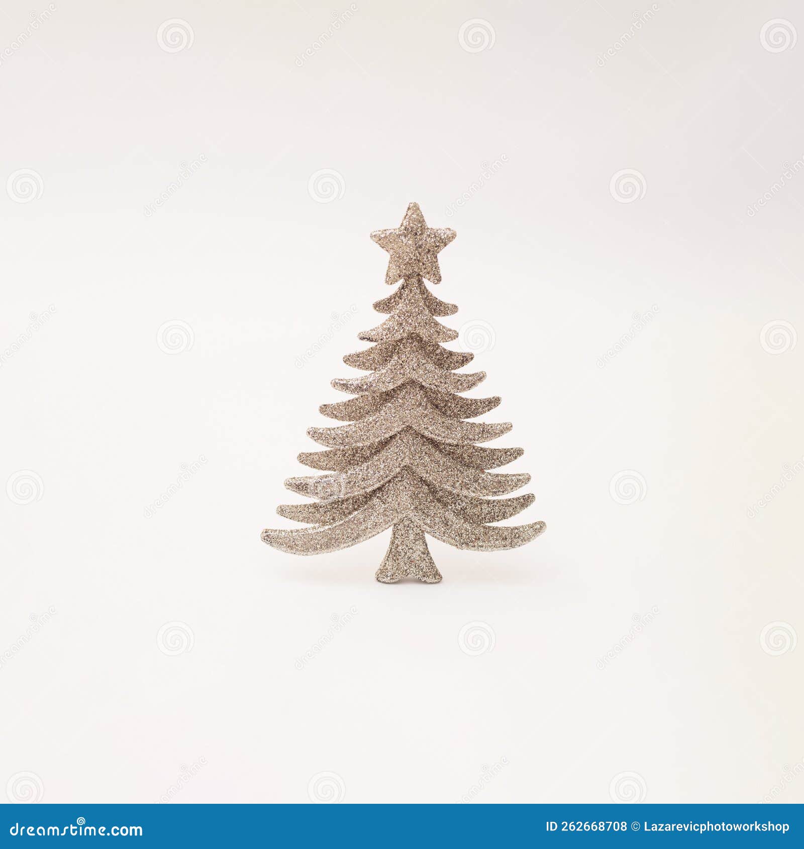 Silver Glitter Decorative Christmas Tree on a White Background Stock