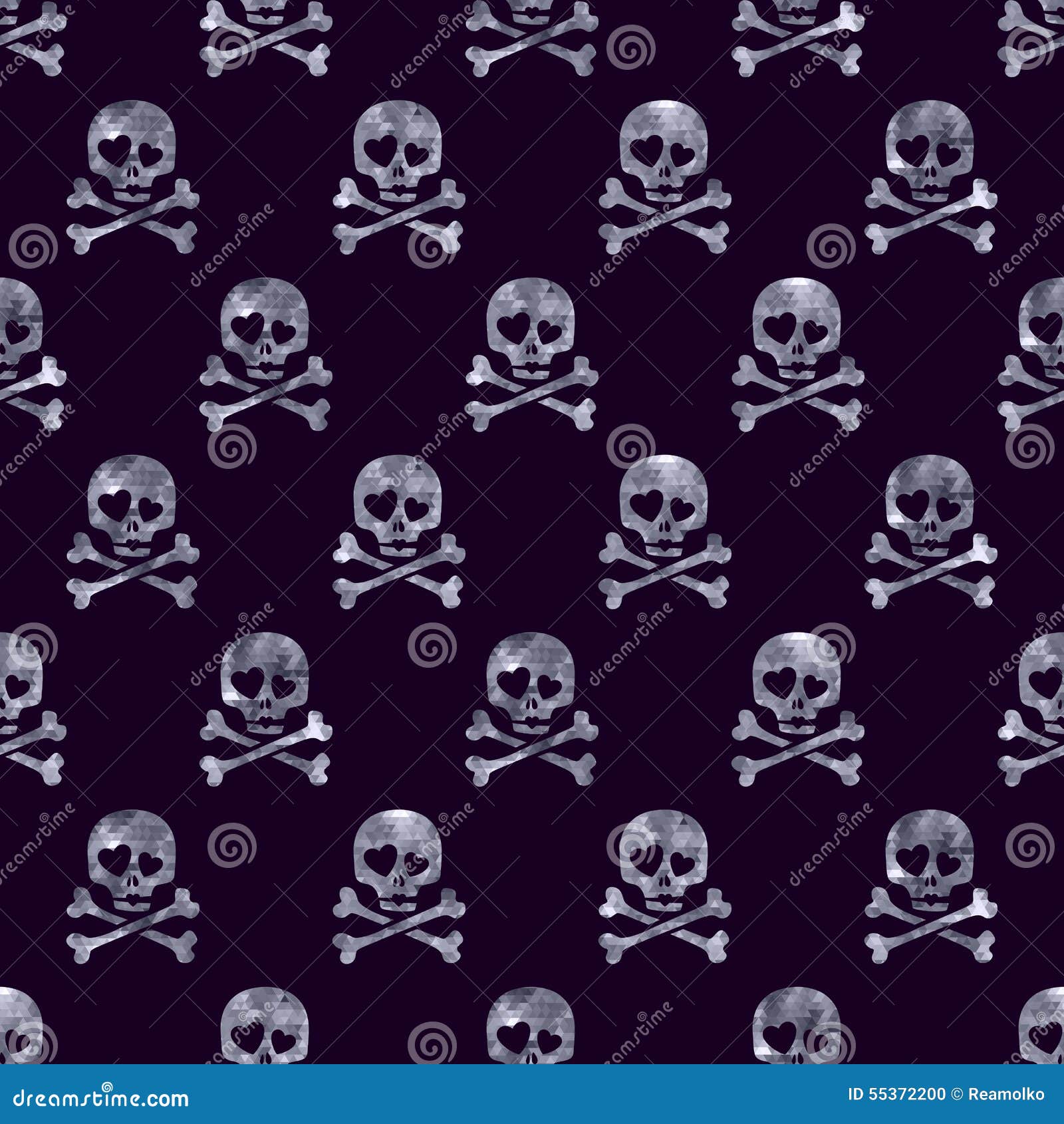 Silver Glitter Skulls in Love Seamless Pattern Stock Vector