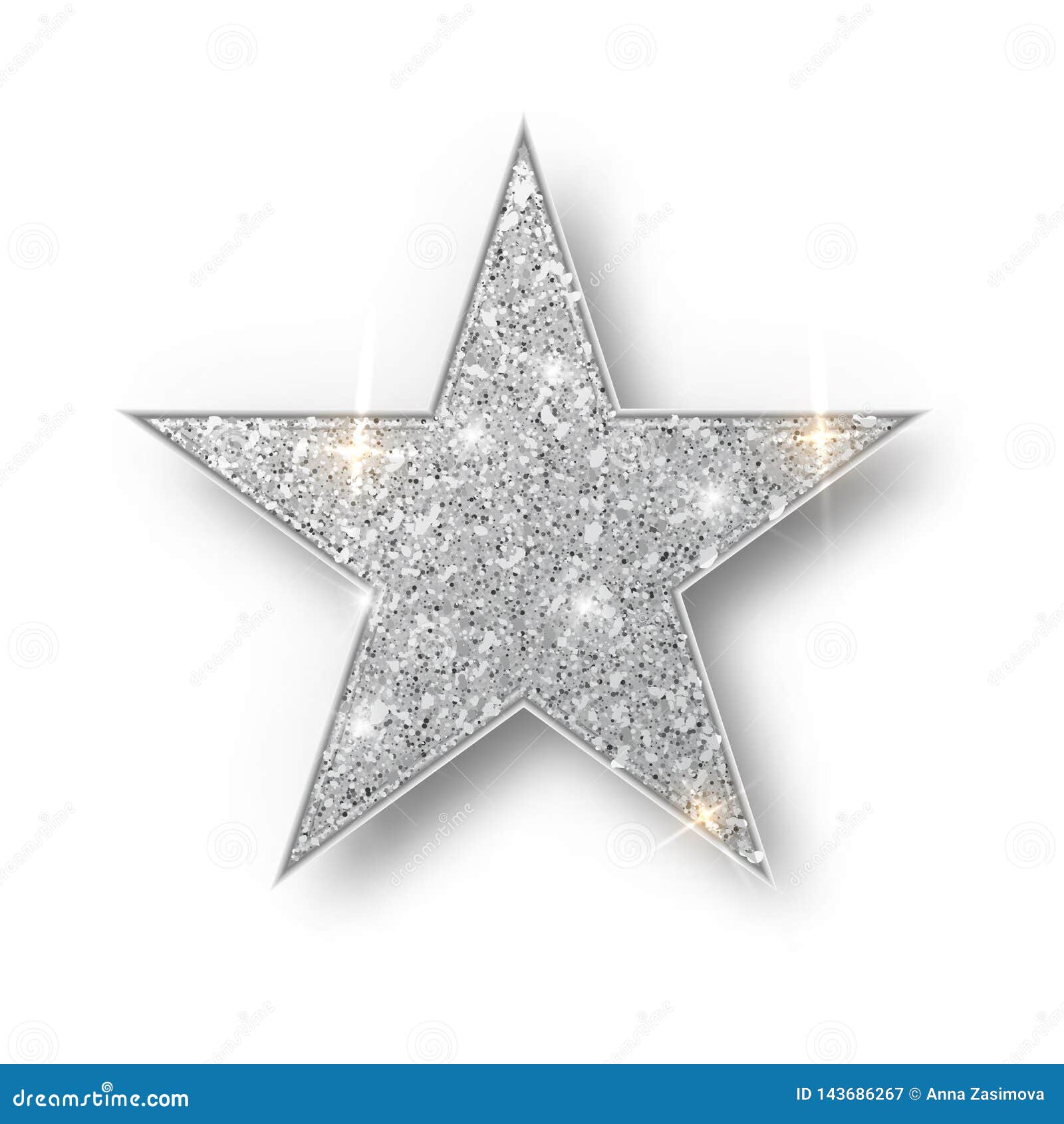 Silver Glitter Star Vector Isolated. Silver Sparkle Luxury Design