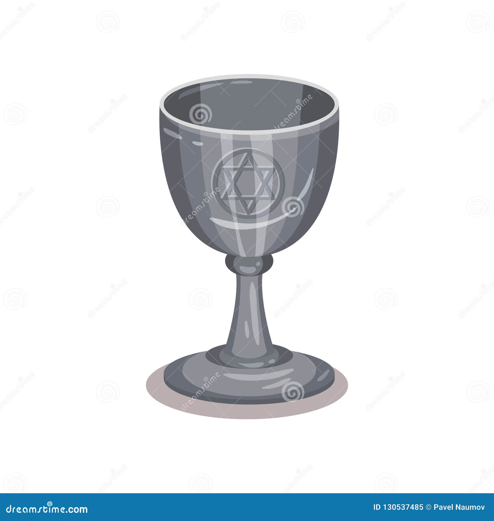 Silver Goblet with Pentagram Symbol. Old Cup for Divination. Object for