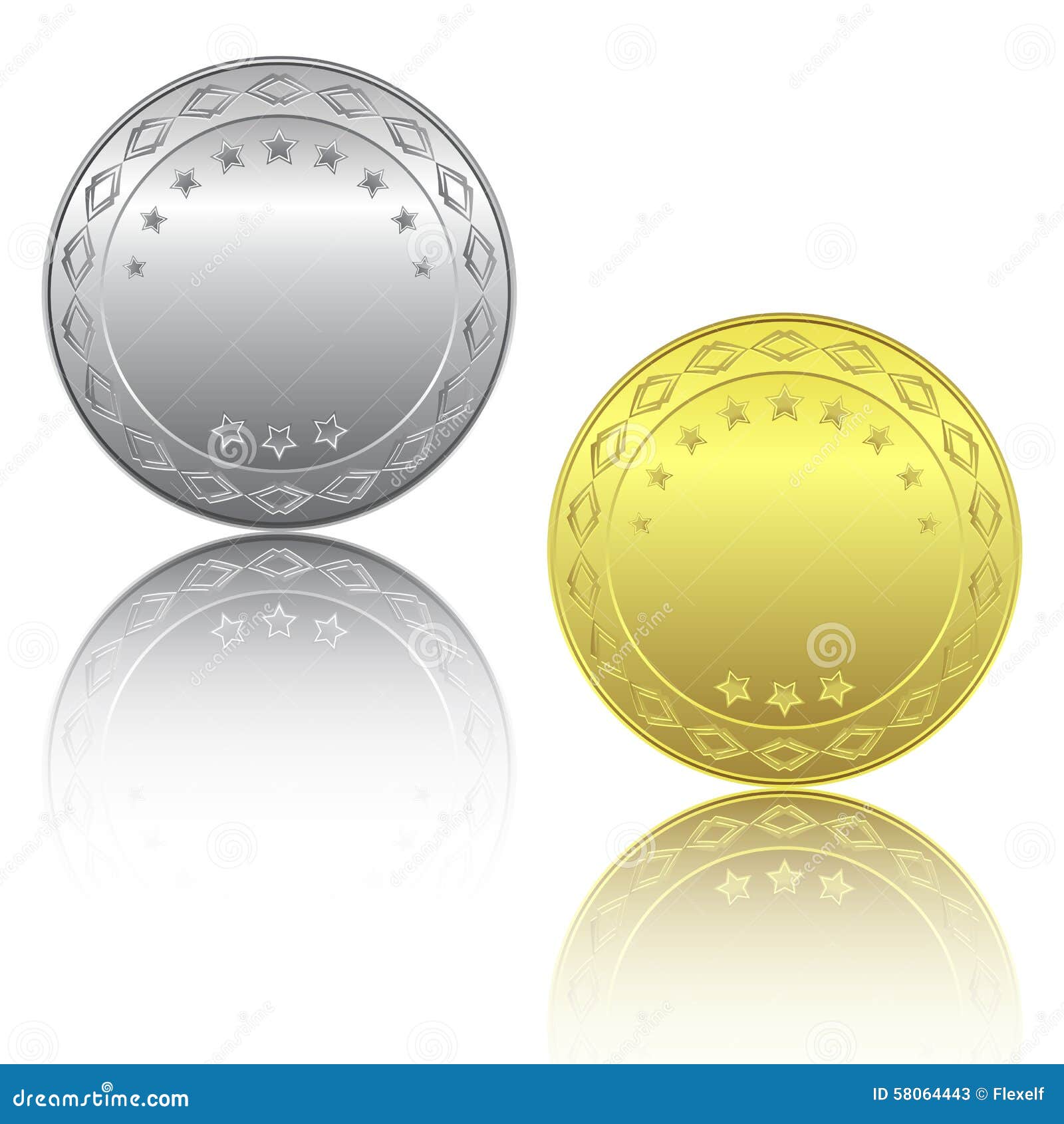 Silver and gold coins stock vector. Illustration of light - 58064443