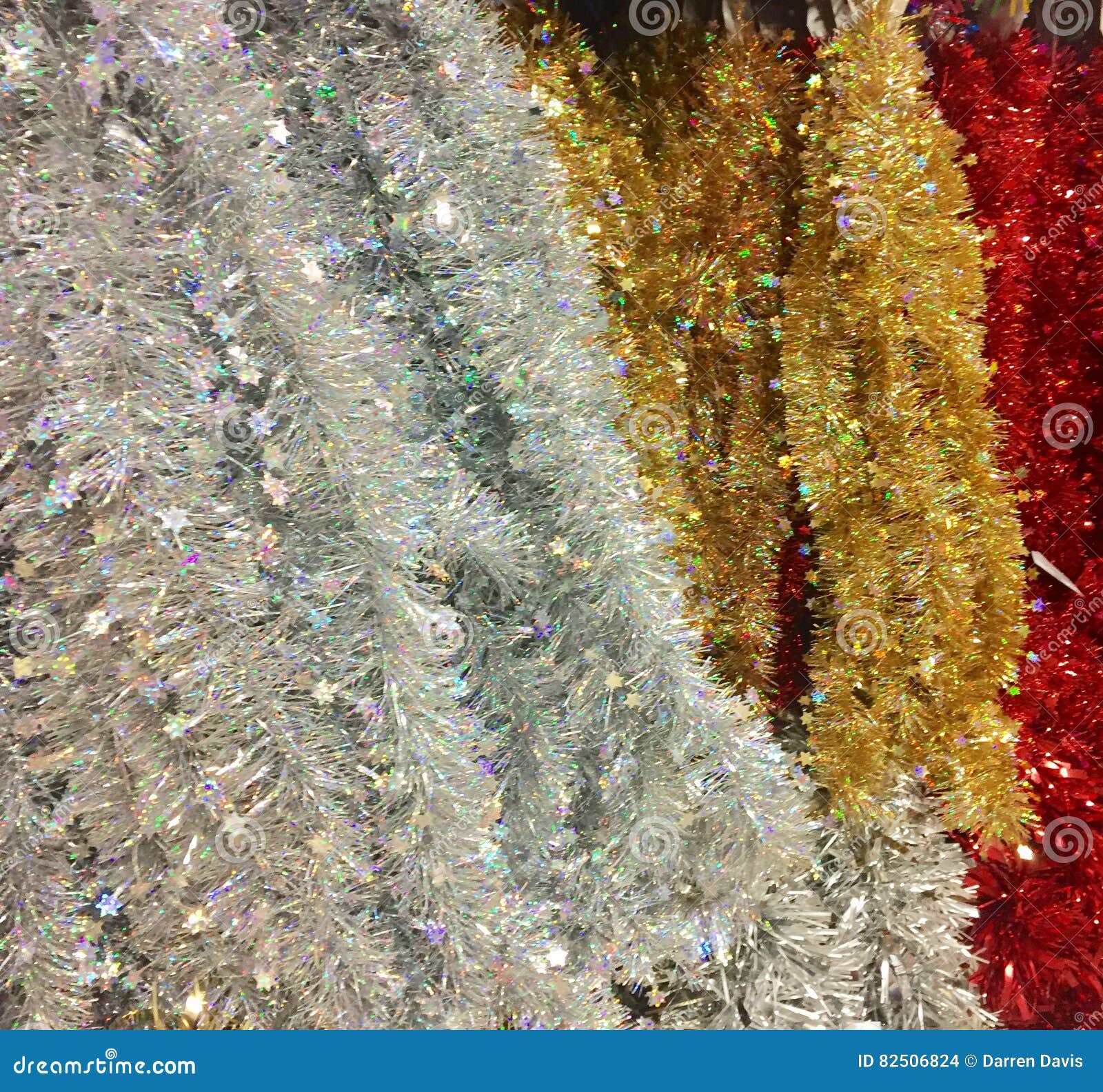 Silver, Gold and Red Tinsel Stock Photo - Image of gold, display: 82506824