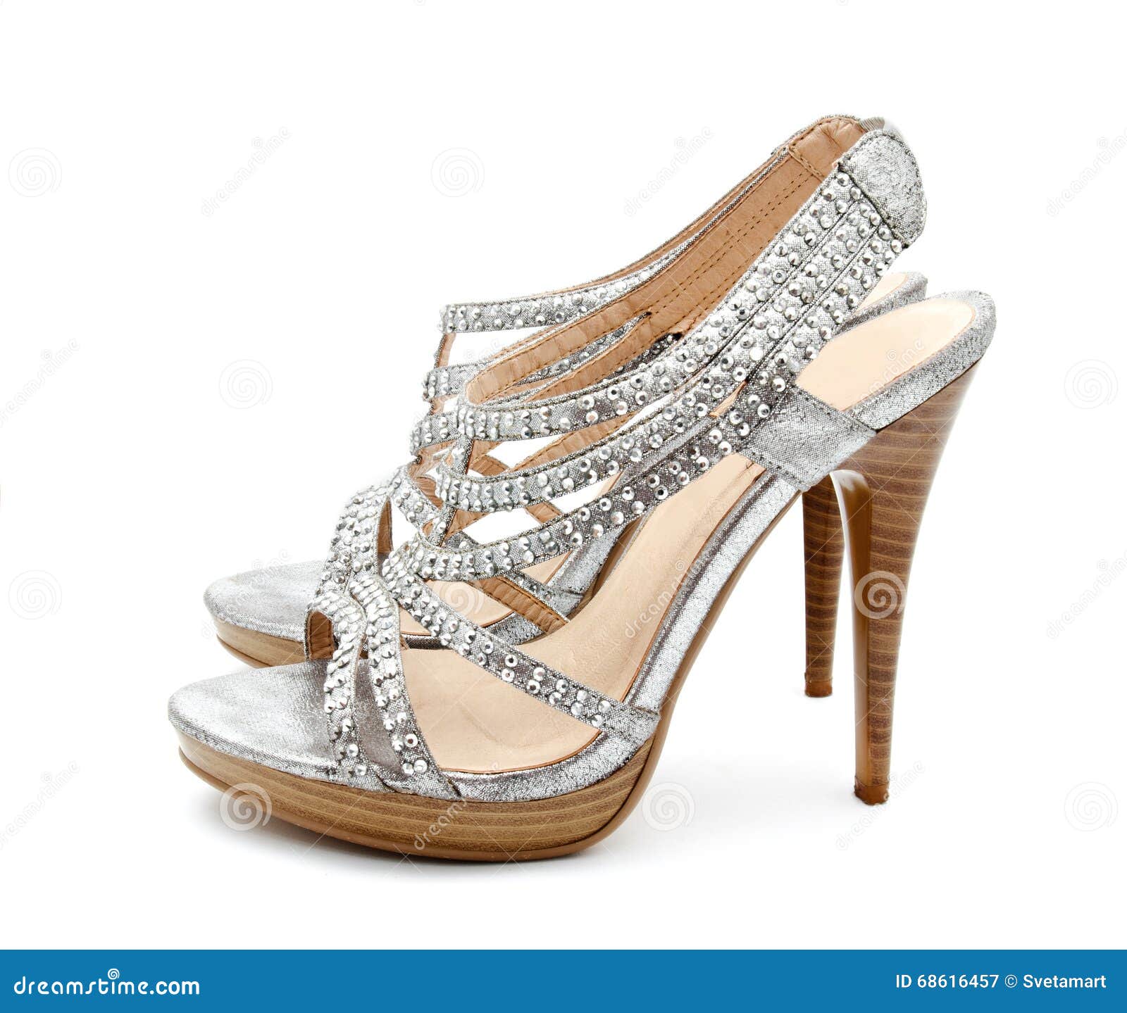 Silver High Heel Women Shoe Isolated Stock Image Image of female