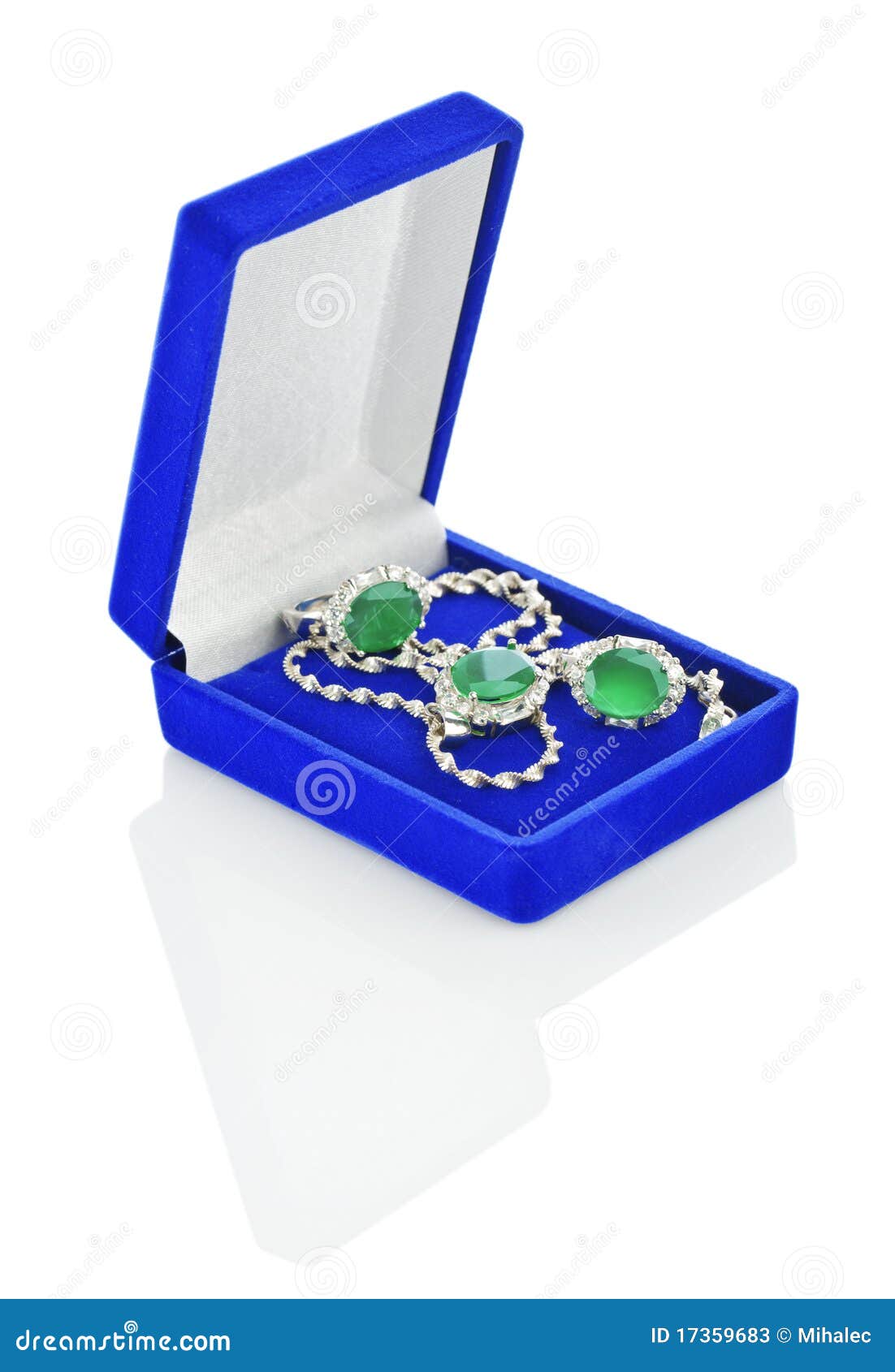 Silver Jewelry in Darkblue Box Isolated Stock Image Image of
