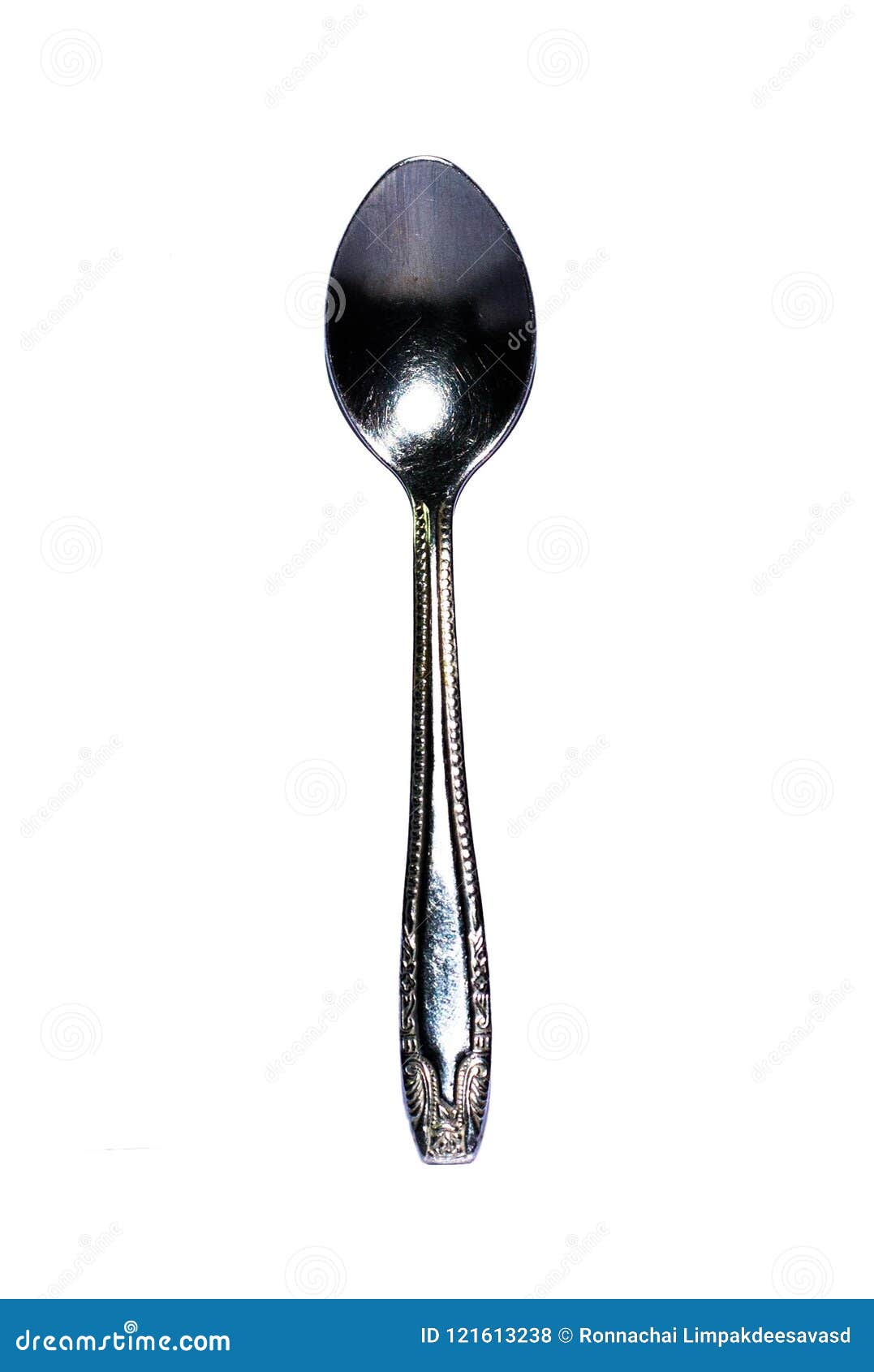 Download Small Empty Metal Spoon On White Background Stock Photo Image Of Spoon Mockup 121613238