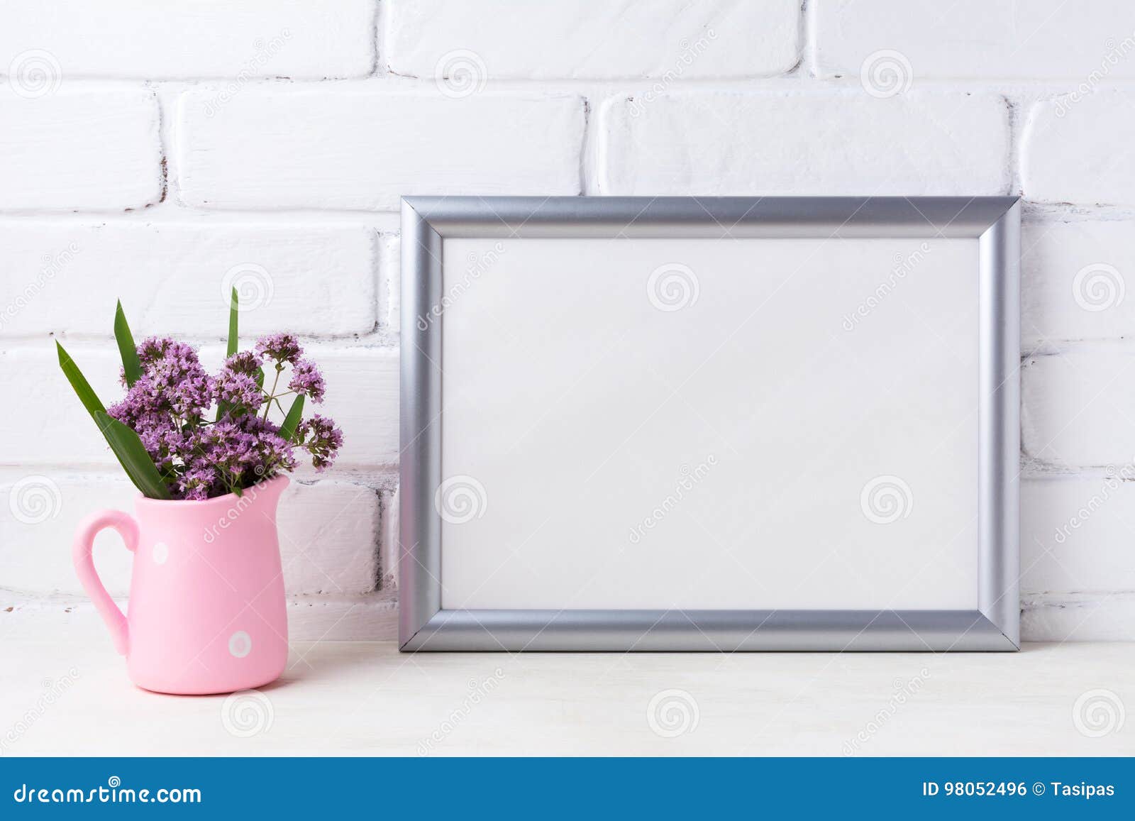 Download Silver Landscape Frame Mockup With Purple Flowers In Pink ...