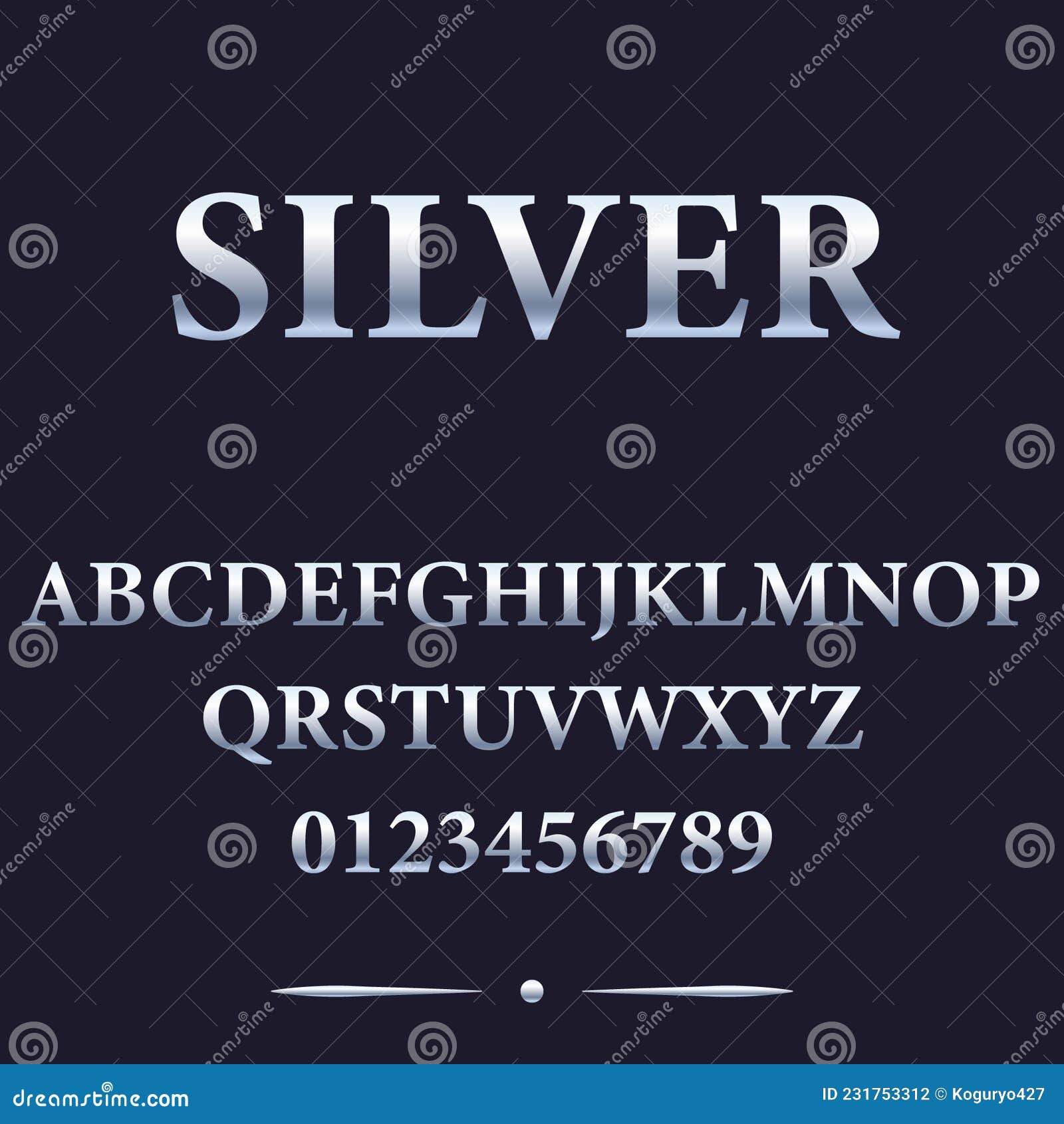 Silver Letters of the Latin Alphabet. Cast Metal Letters. Stock