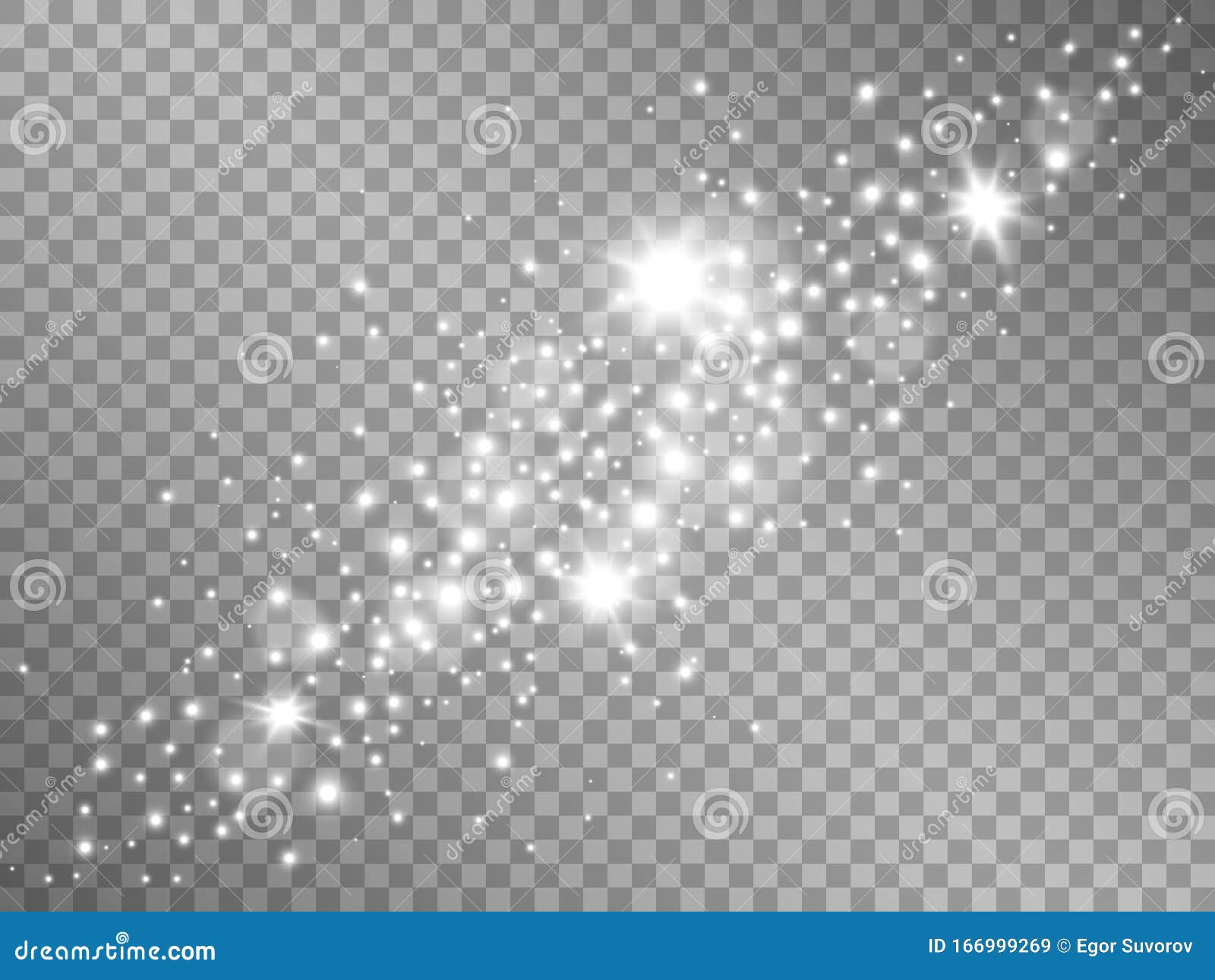 silver lights on transparent background. sparkling stardust with glowing stars. magic light template with silver dust