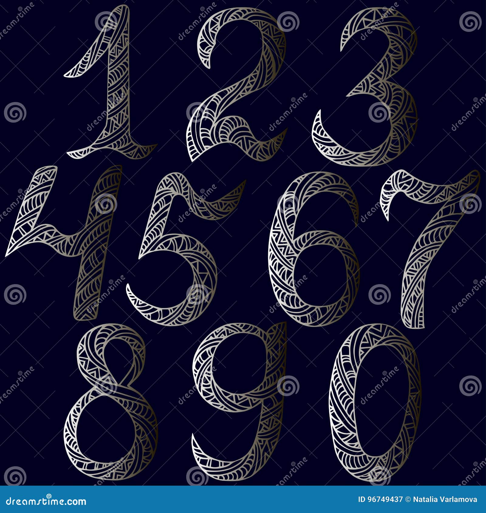 Silver metal numbers stock vector. Illustration of nine 96749437