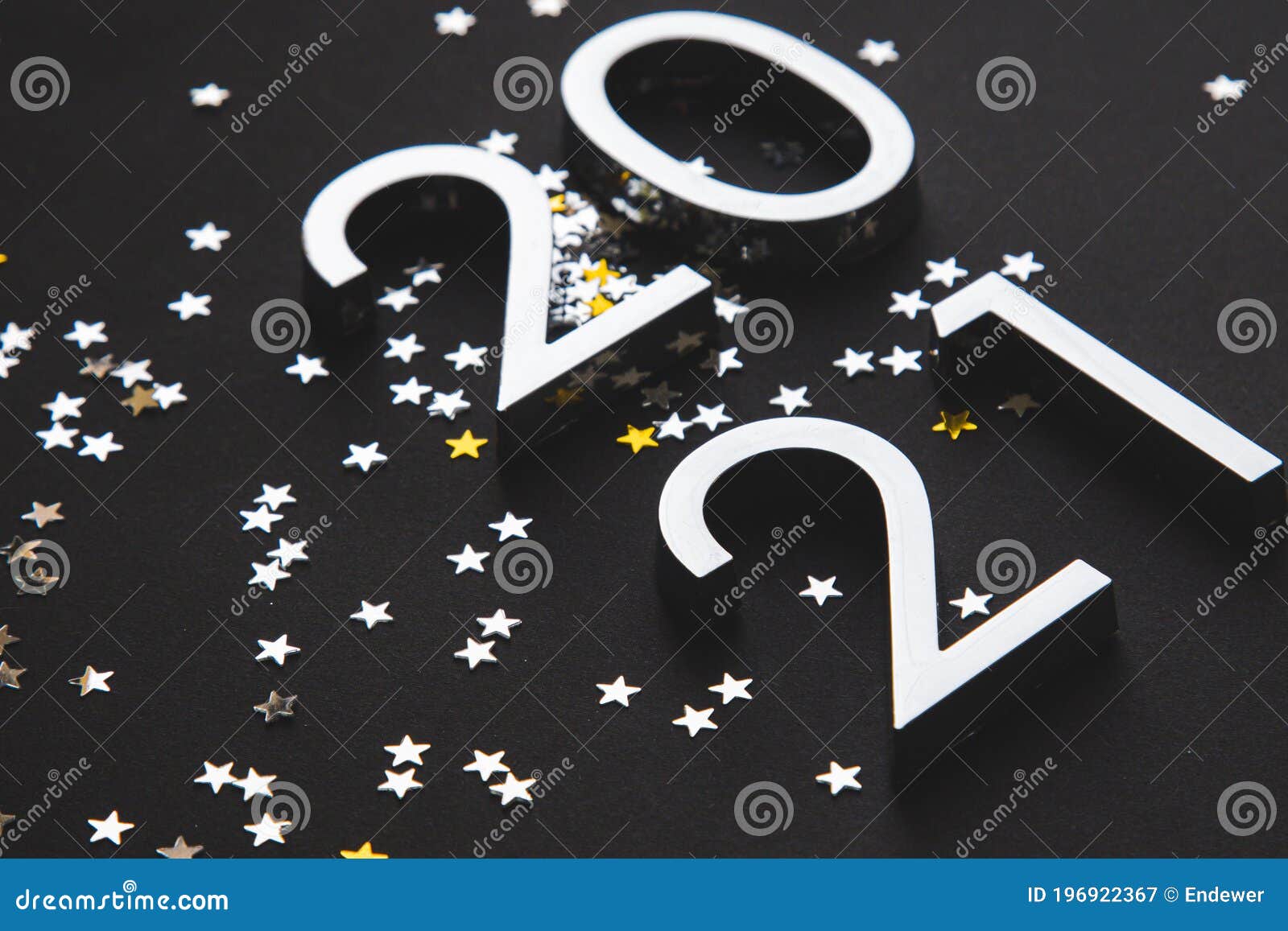 Silver Metal Numbers 2021 and Stars on Black Background Stock Image Image of greeting, happy