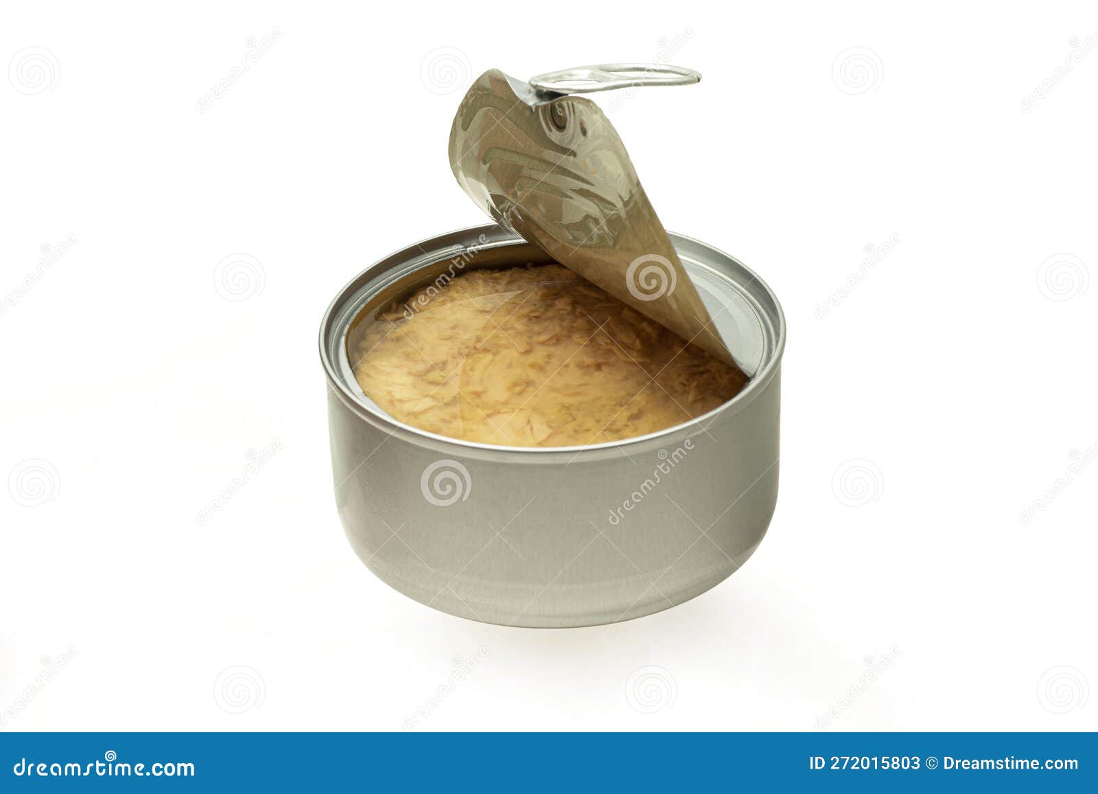 Silver Metal Opened Tuna Tin Can Isolated on White Background Stock