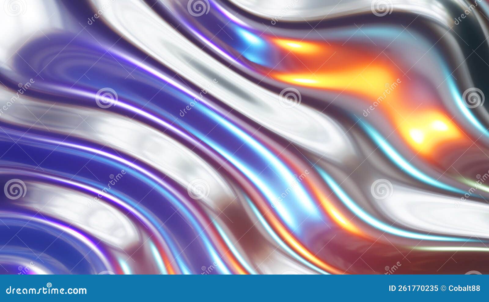 Liquid chrome abstract silver wavy surface. Silver metal for background or  texture. Stock Illustration