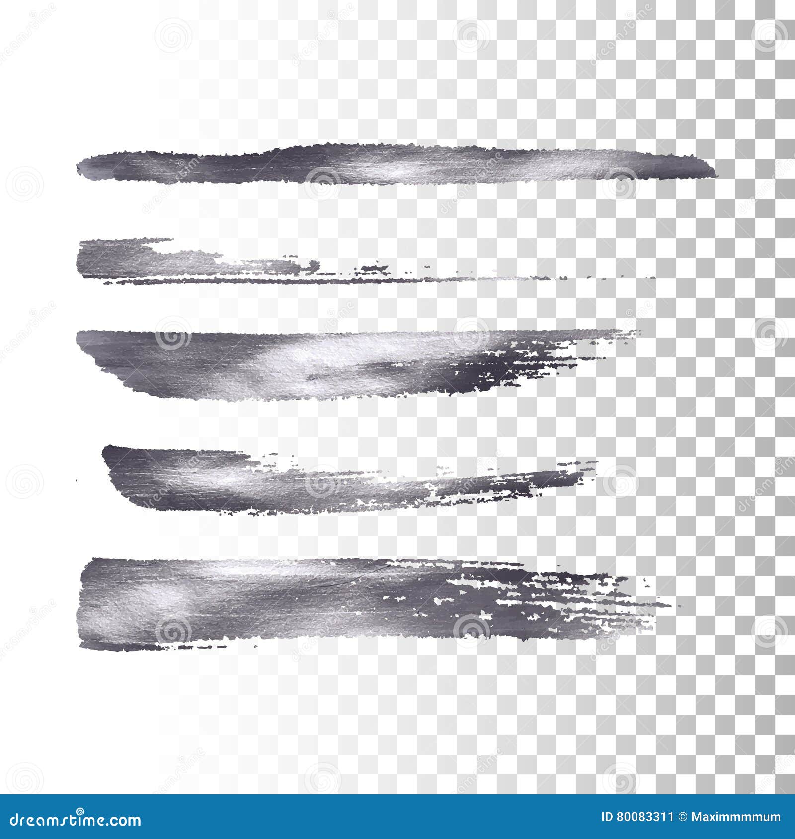 Silver Metallic Paint Brush Stroke Set. Stock Vector Illustration of