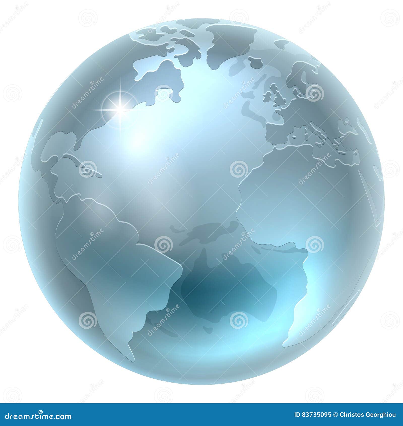 Silver Metallic World Earth Globe Stock Vector Illustration of glossy