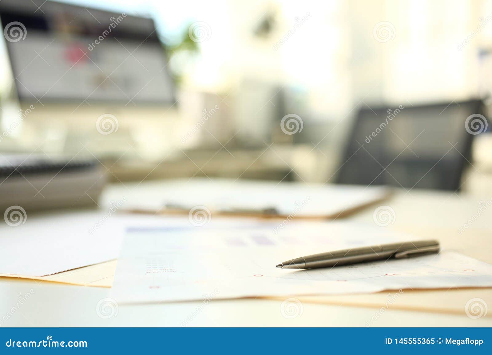 Silver Pen Lie Down At Financial Statistic Document Stock Image