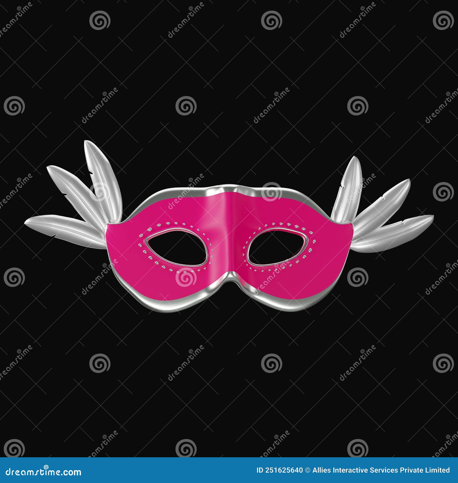Silver and Pink Feather Party Mask Against Black Stock Illustration