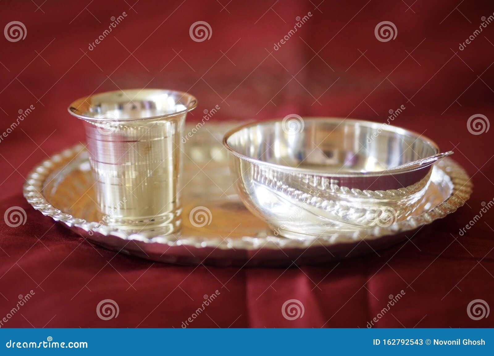 Silver Plate, Silver Glass and Silver Bowl Stock Image Image of