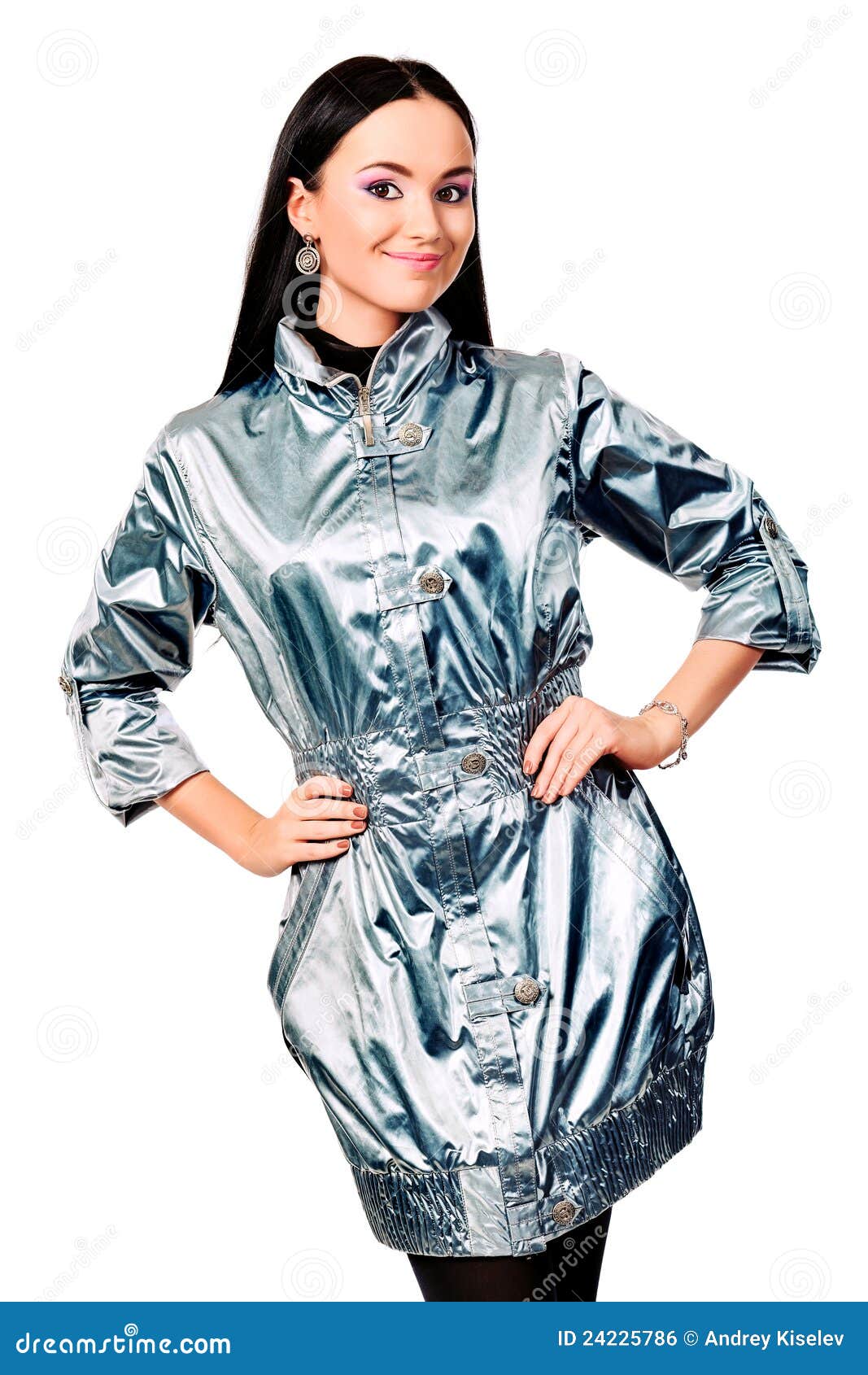 Silver raincoat stock photo. Image of people, model, isolated - 24225786