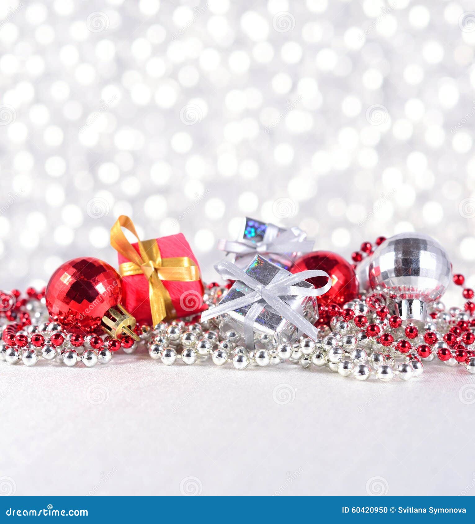 Silver and Red Christmas Decorations Stock Photo Image of backdrop, golden 60420950
