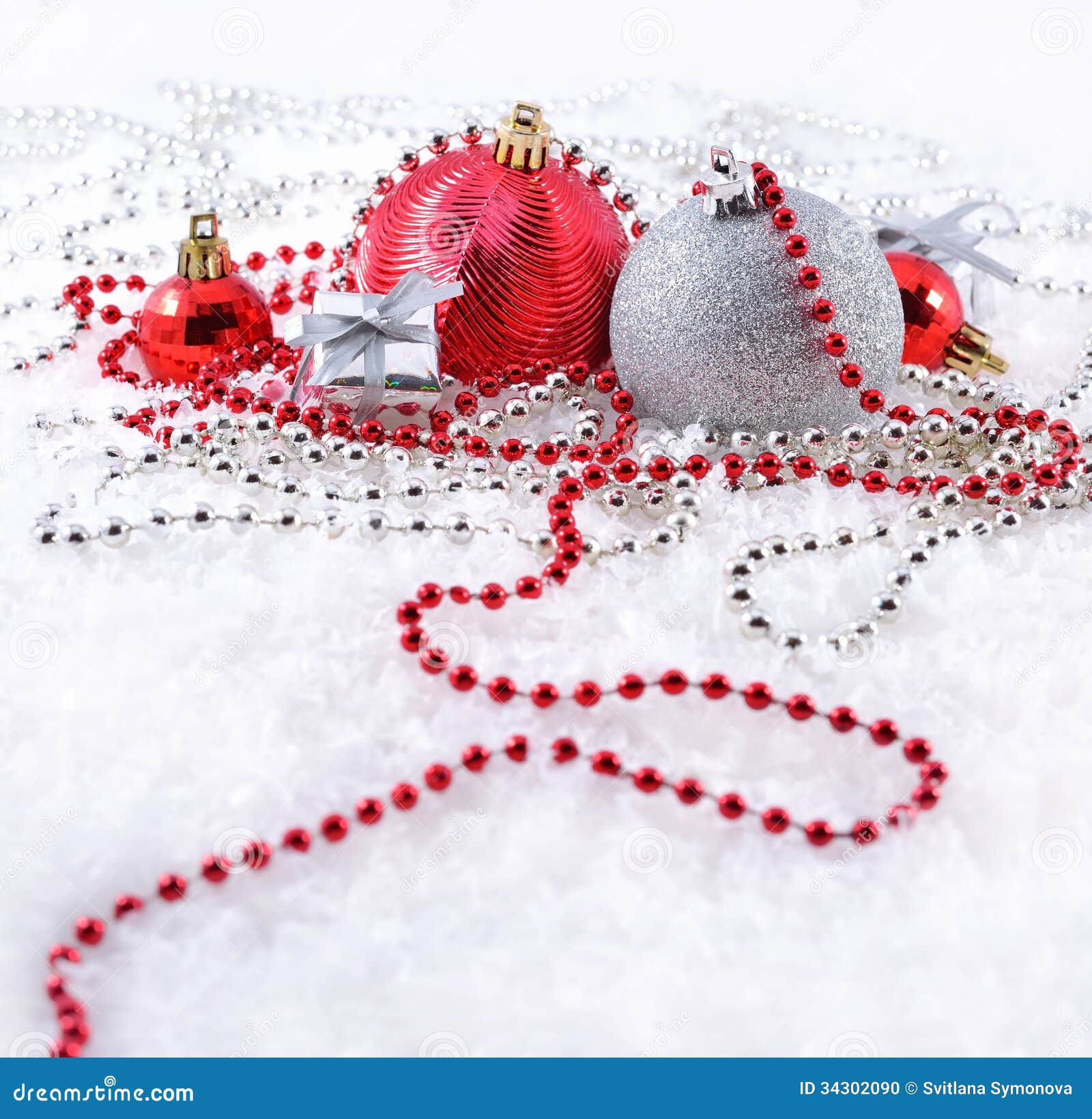 Silver and Red Christmas Decorations Stock Photo Image of adornment, design 34302090