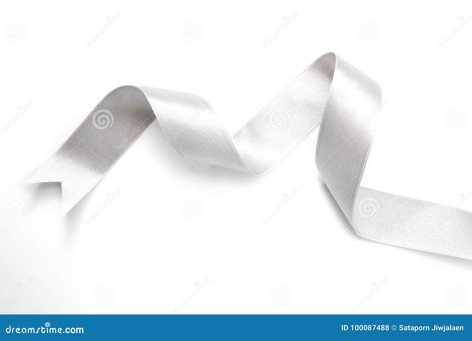 Silver Ribbon With Bow On White Background Stock Photo, Picture and Royalty  Free Image. Image 115473815.
