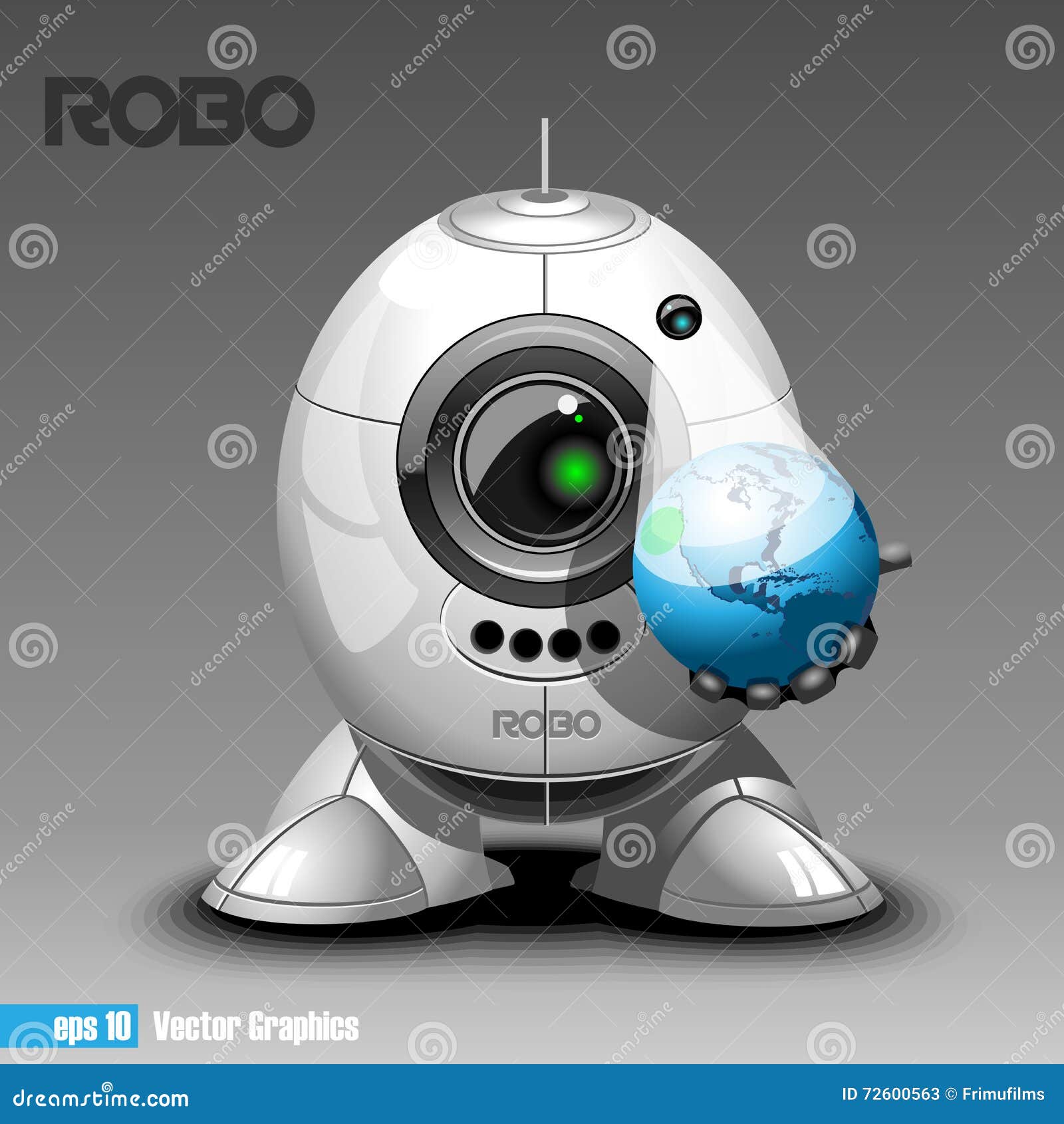 silver robo eyeborg projecting the planet earth in 3d