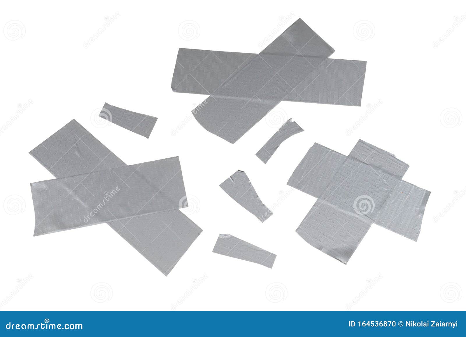 Silver Scotch Tape Pieces Isolated on White Background Stock Photo