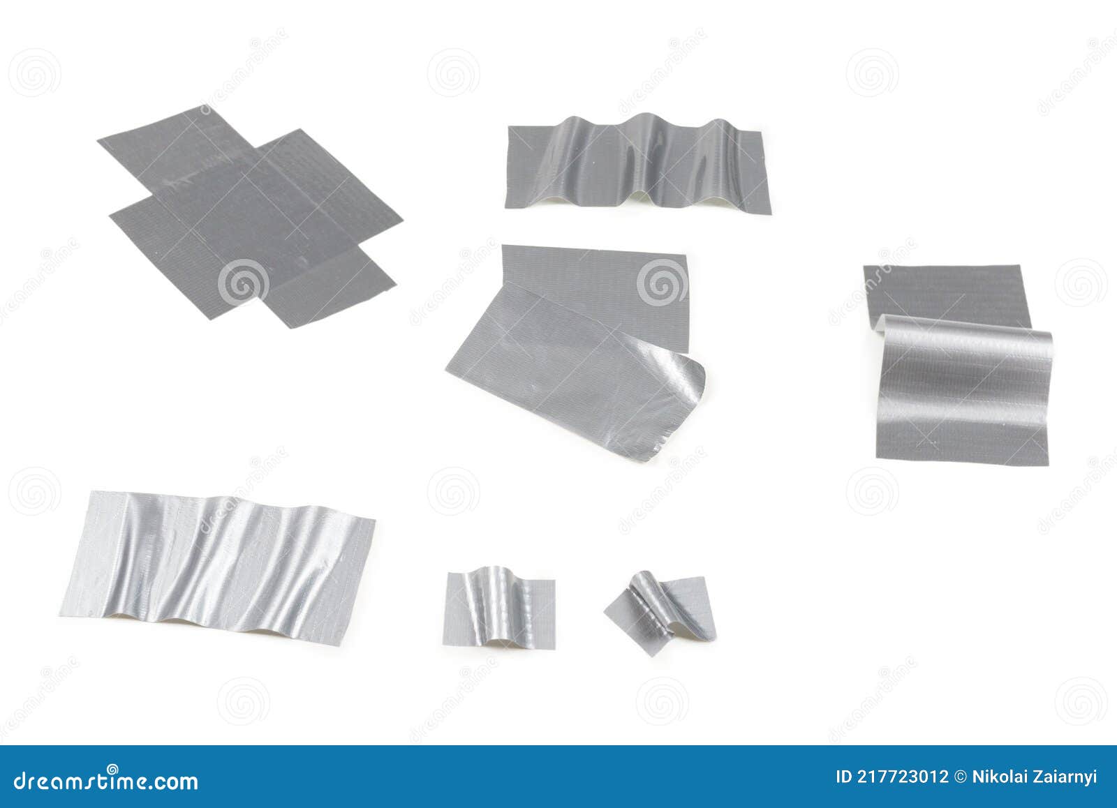 Silver Scotch Tape Pieces Isolated on White Background Stock Photo