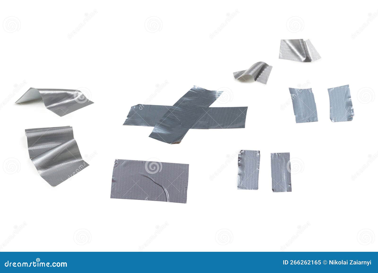 Silver Scotch Tape Pieces Isolated on White Background Stock Image