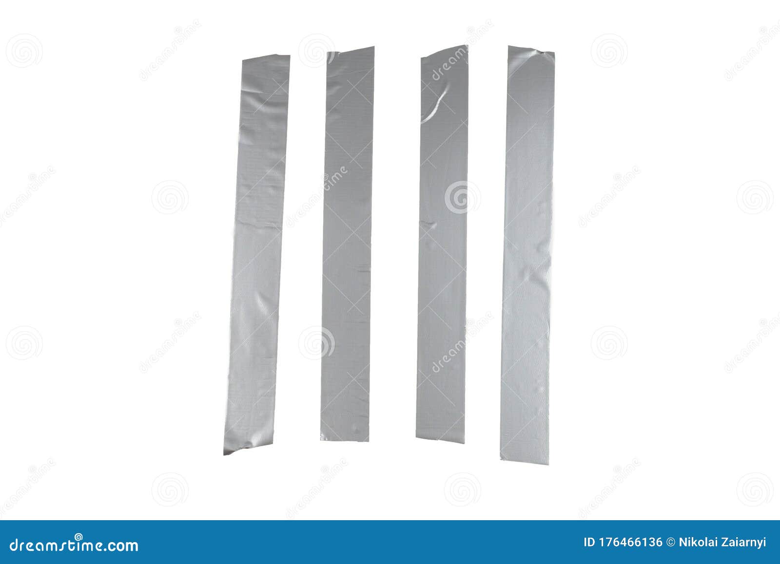 Silver Scotch Tape Pieces Isolated on White Background Stock Photo