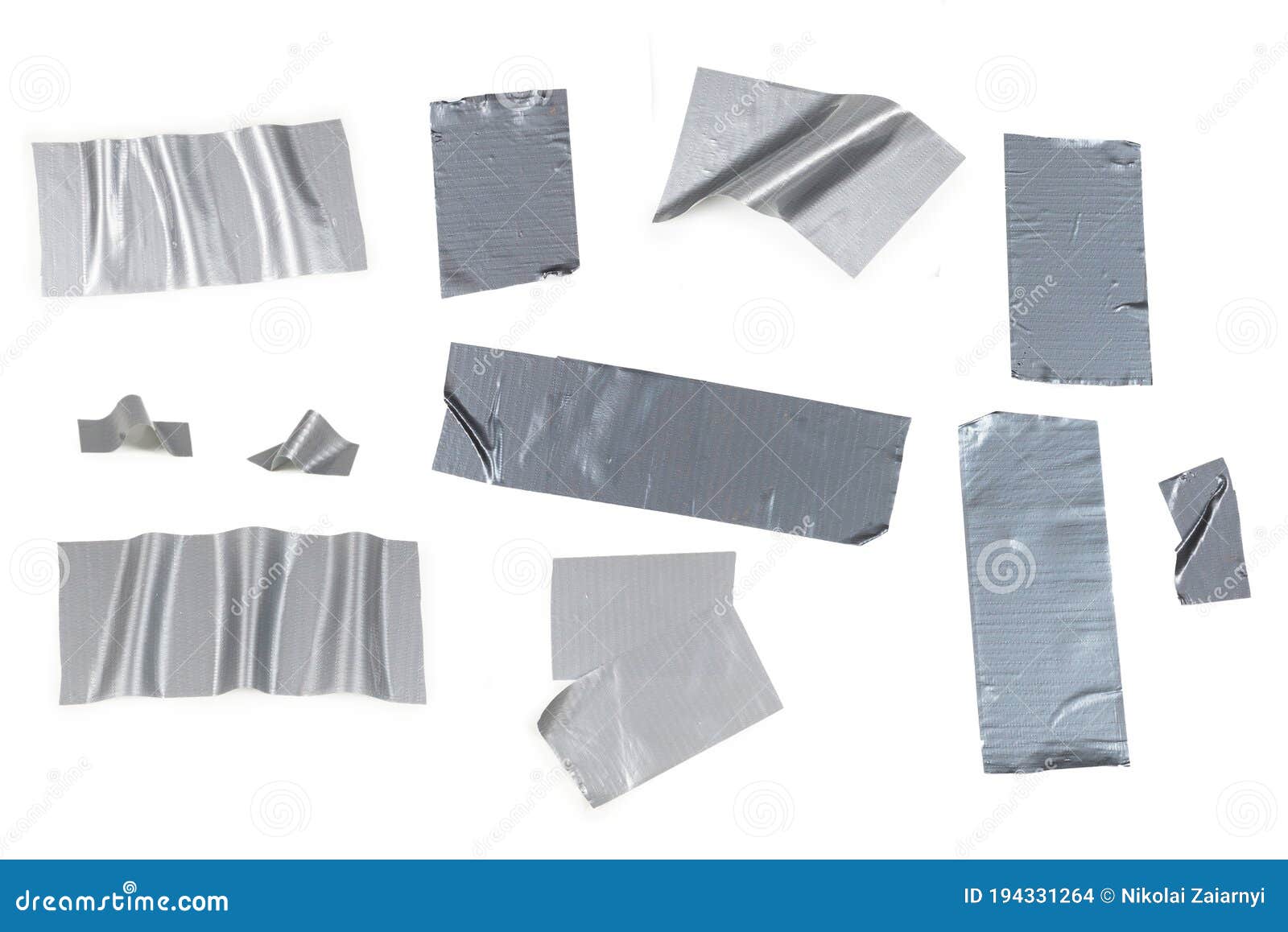 Silver Scotch Tape Pieces Isolated on White Background Stock Photo