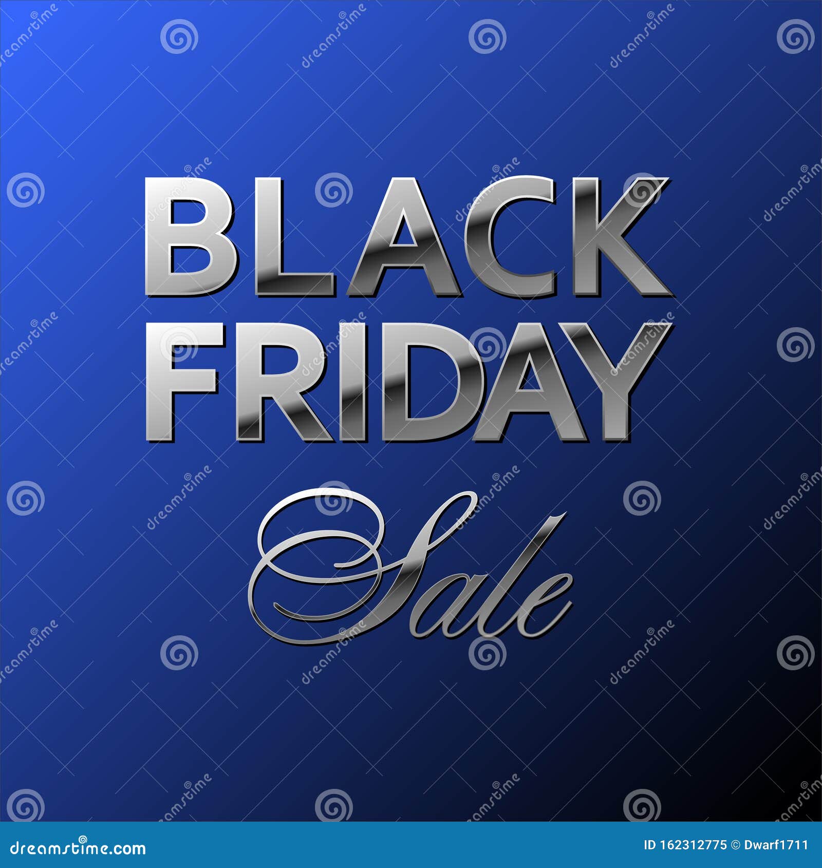 Silver shiny Black Friday Sale lettering on royal blue gradient background. Vector square banner or social network post template.
