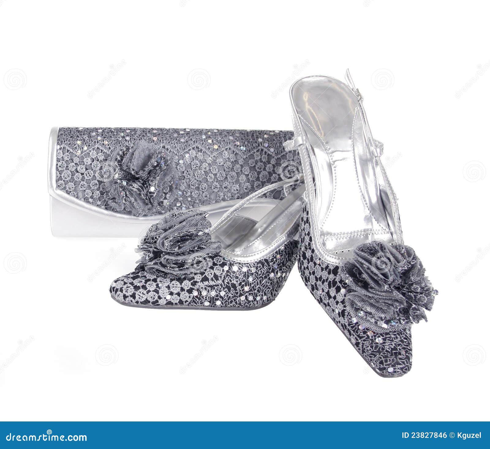 Silver Shoes and Clutch Bag Stock Photo - Image of jeweled, background ...