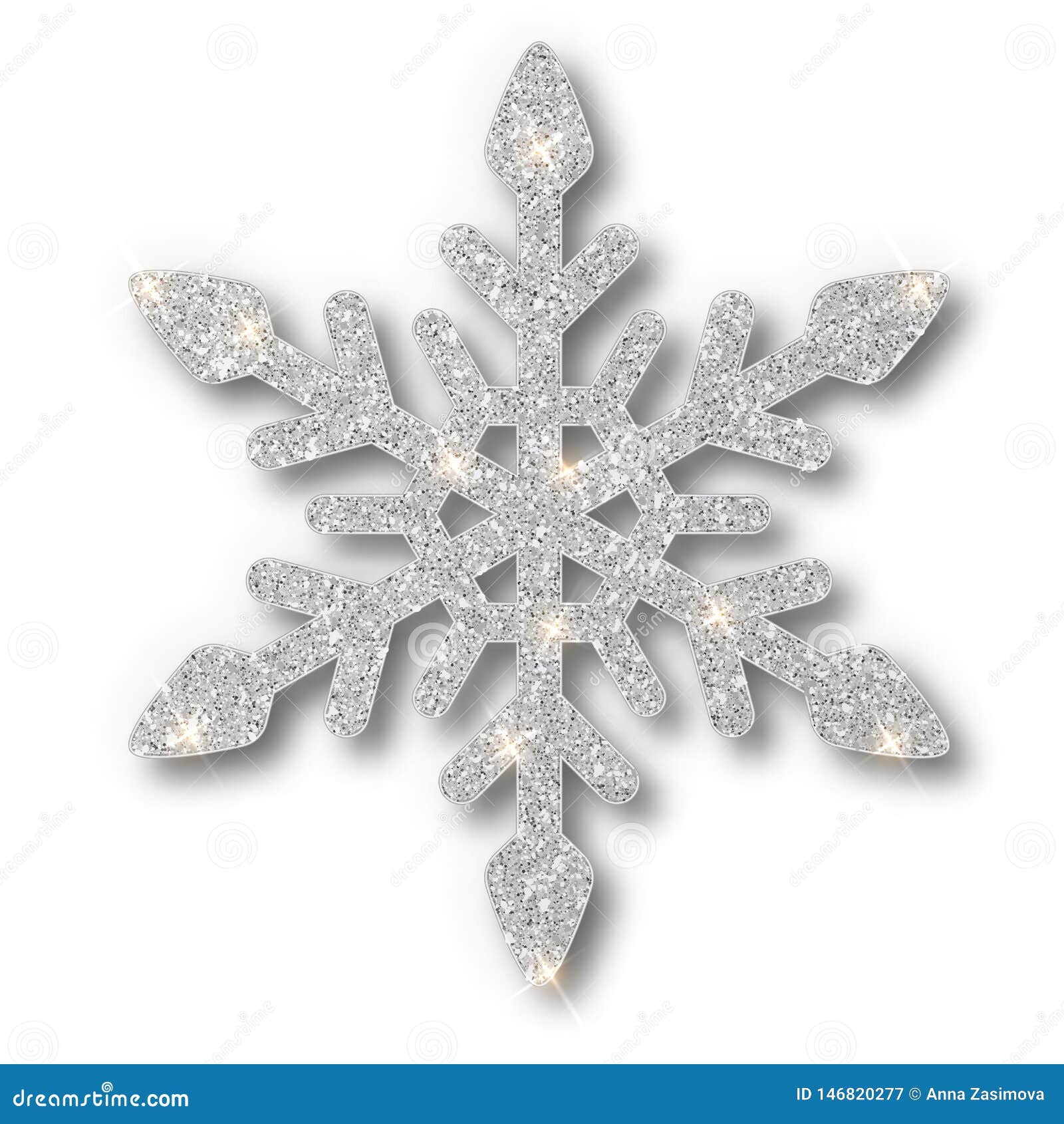 Silver Glitter Snowflake Clip Art. Christmas Snowflake 