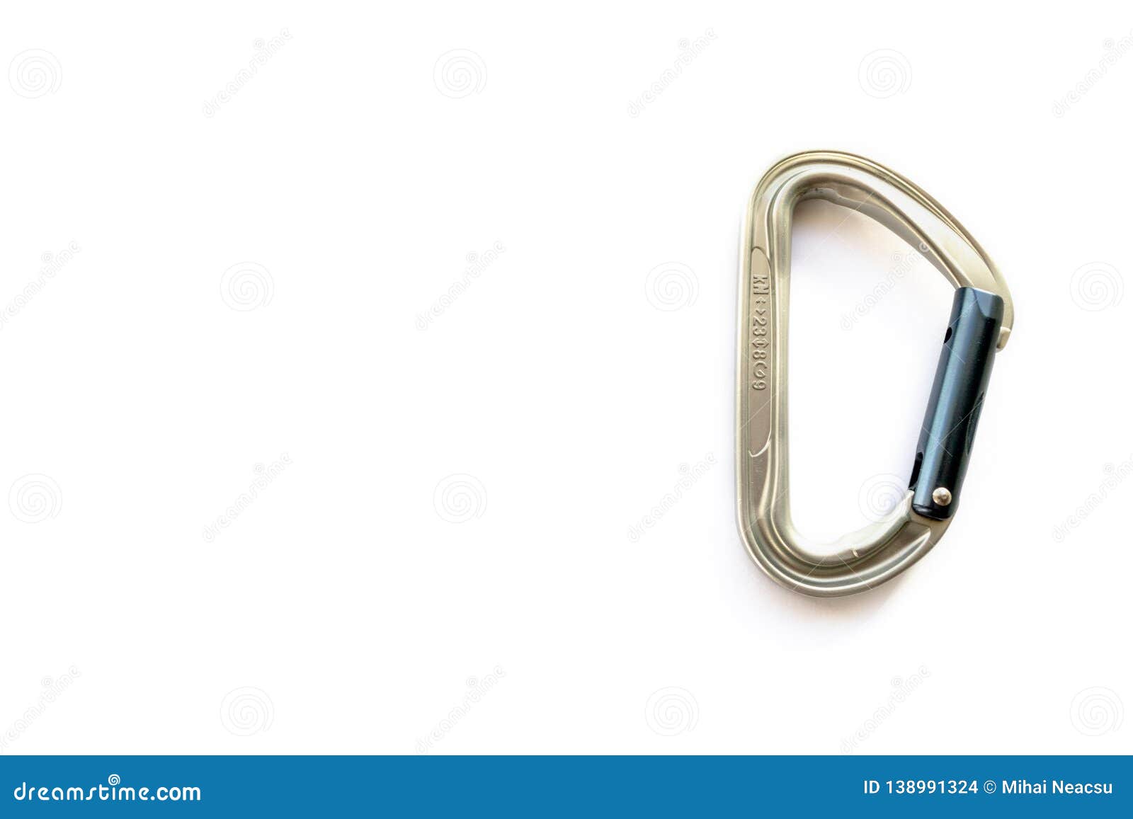 Silver Solid Straight Gate Carabiner with Strength Ratings, Isolated on