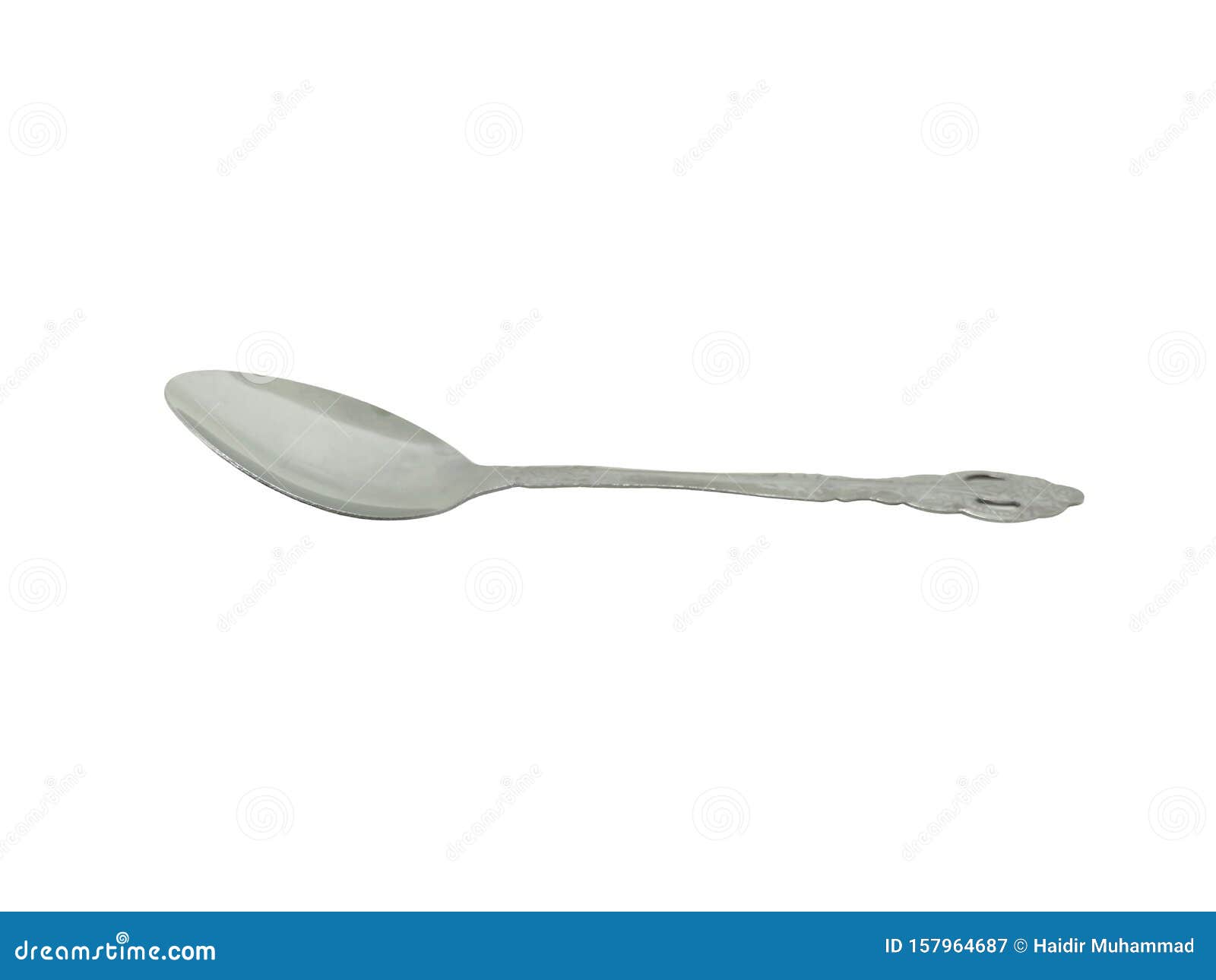 Silver Spoon Isolated on White Background. Metal Spoon Image without