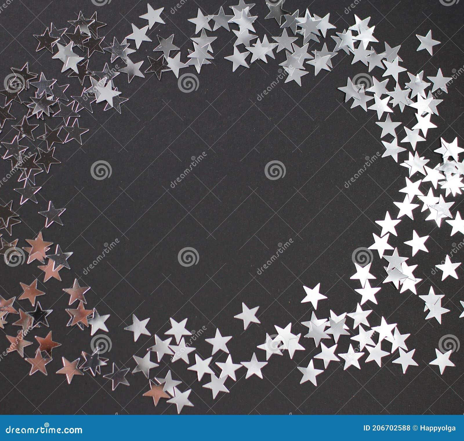 Silver Stars Forming a Frame Around an Empty Space for Text Stock Photo