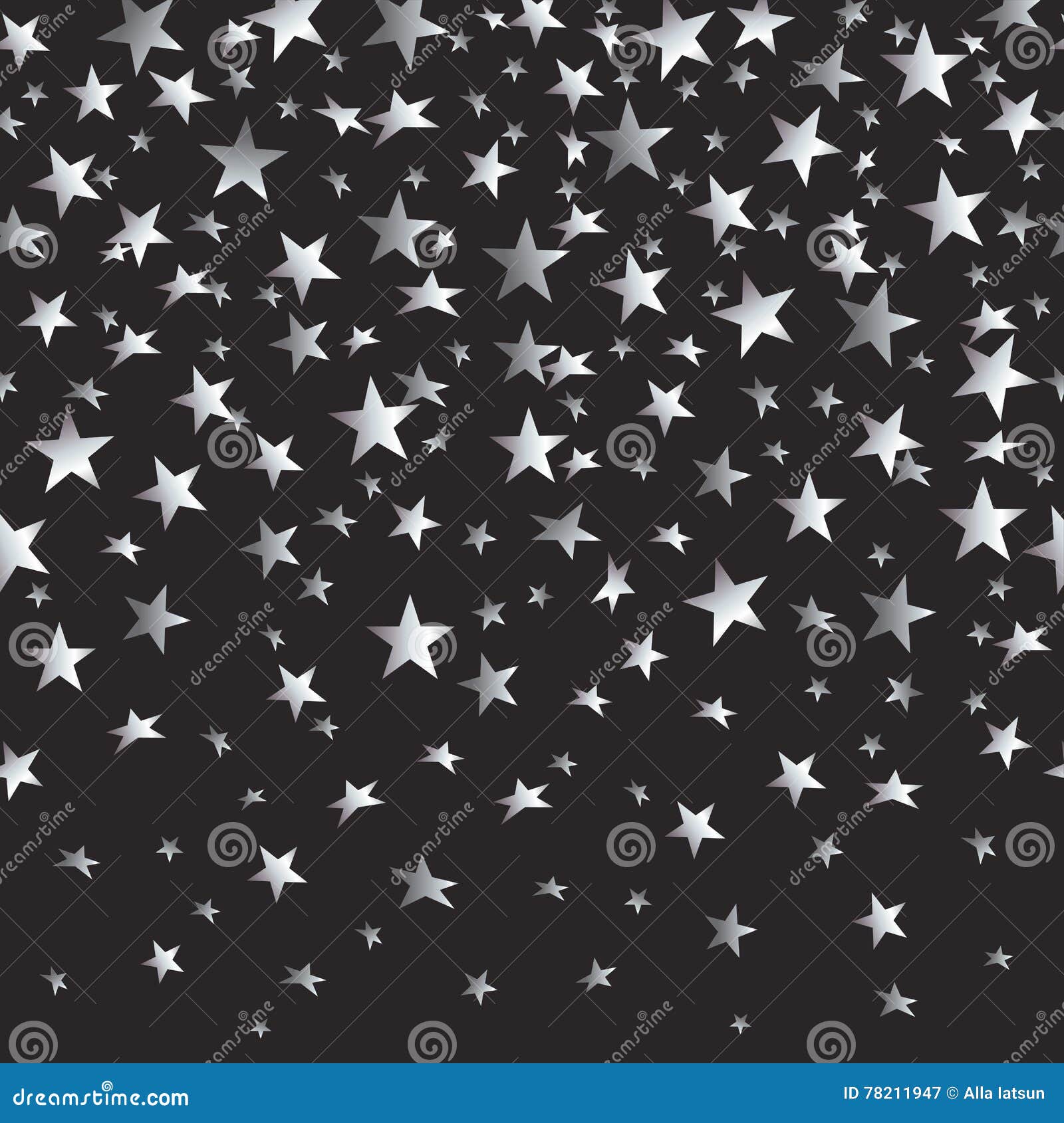 Silver Stars With A Gradient On A Black Seamless Background. Vector ...