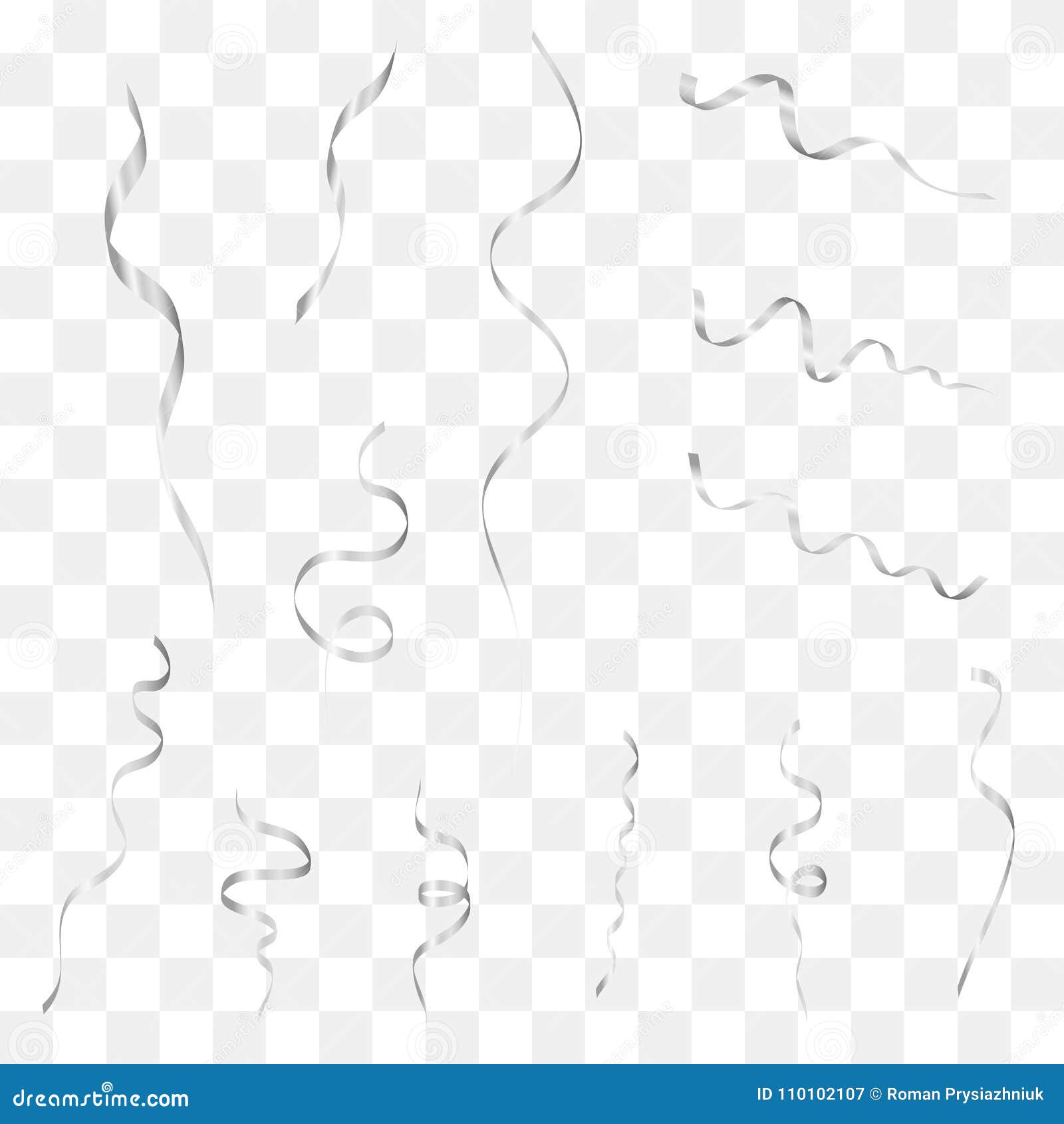 Set of Seven Different Hanging Silver Streamers Stock Vector