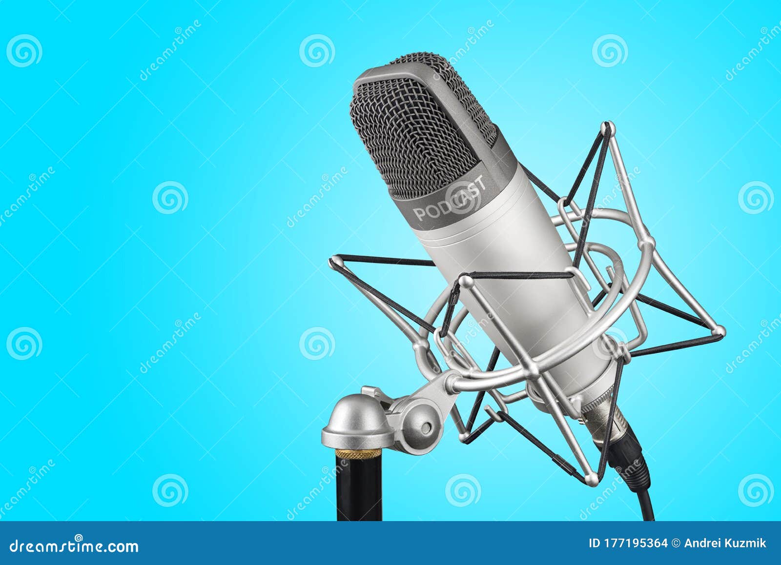 Silver Studio Condenser Microphone with Podcast Word Stock Photo