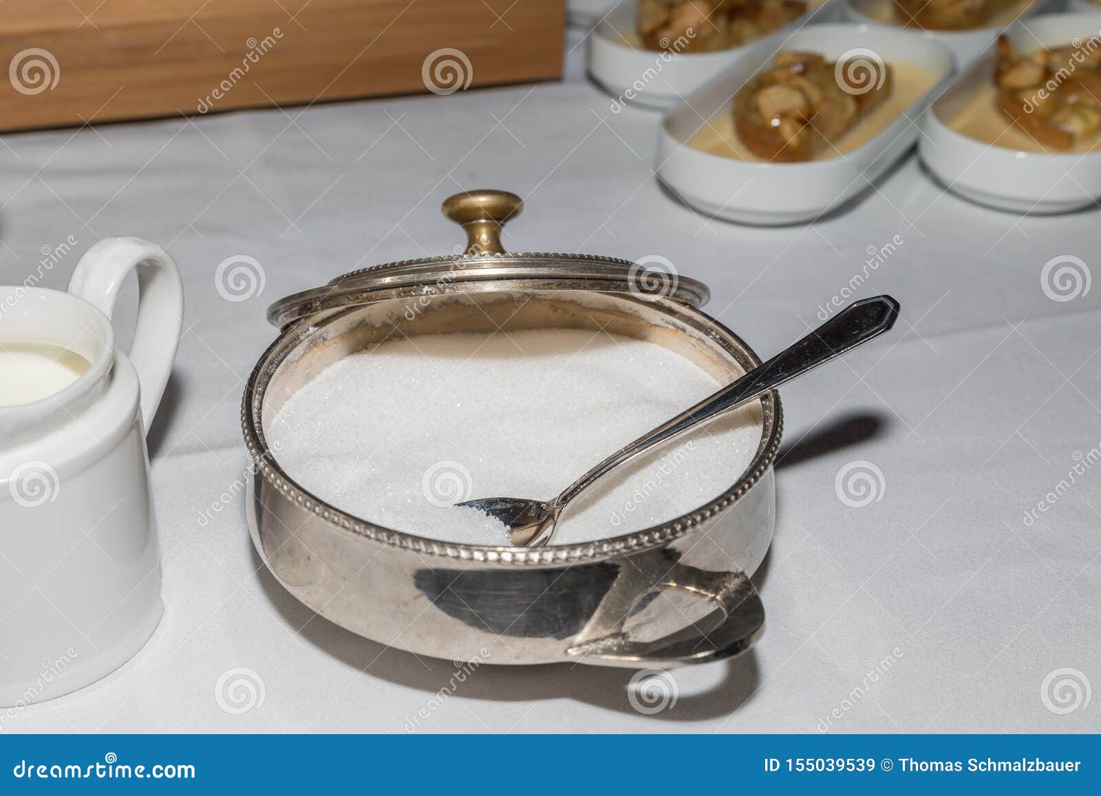 Silver Sugar Bowl on a Dessert Buffet, Germany Stock Image Image of