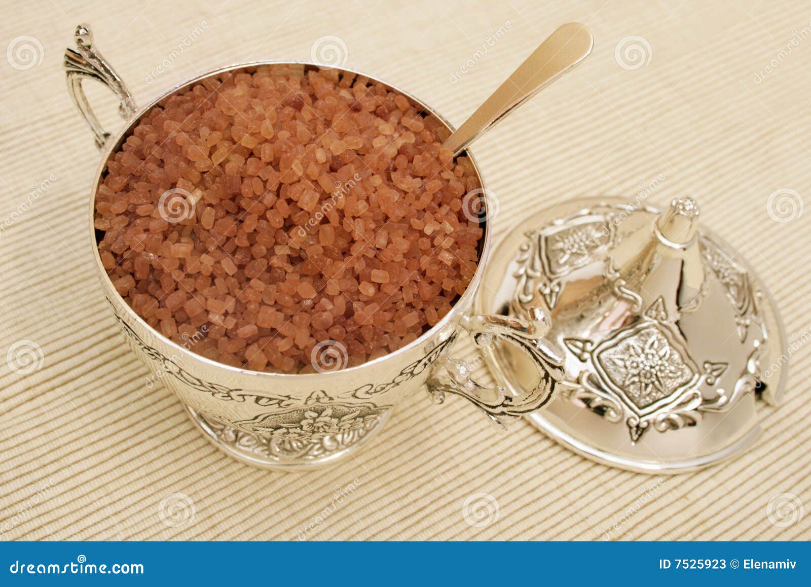 Silver Sugar Bowl with Spoon. Stock Image Image of granular, metal