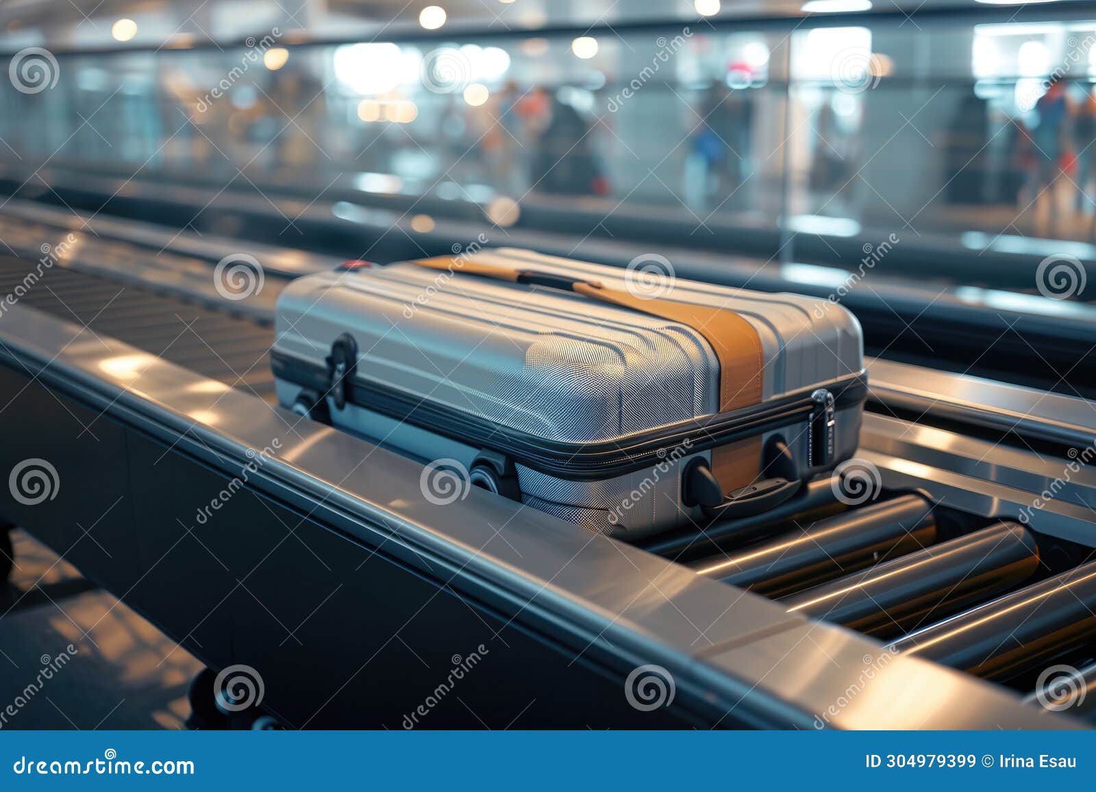 Silver Suitcase on Conveyor Belt Stock Image Image of luggage, moving