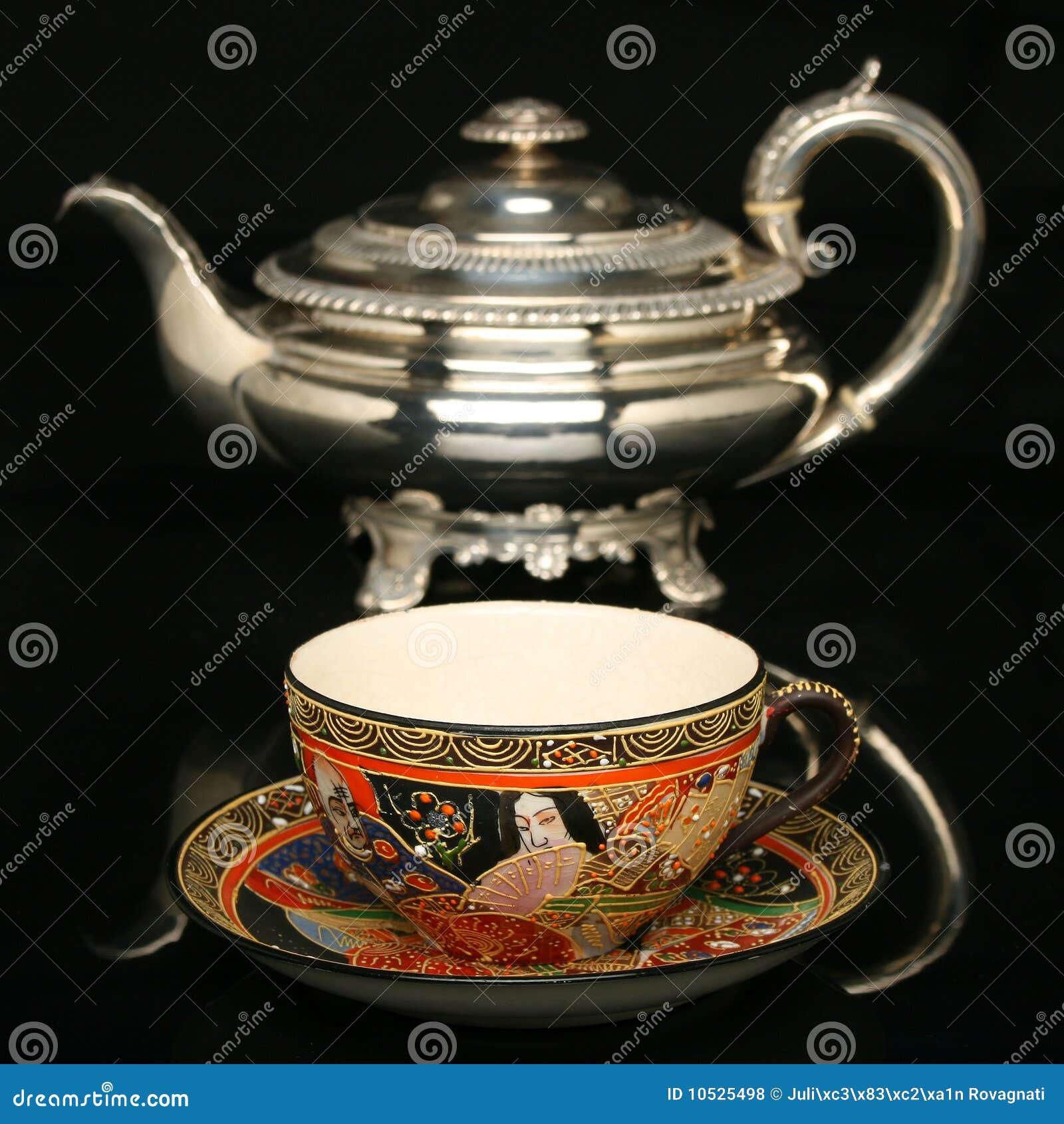 Silver Teapot and an Antique Chinese Cup of Tea Stock Photo Image of asia, culture 10525498