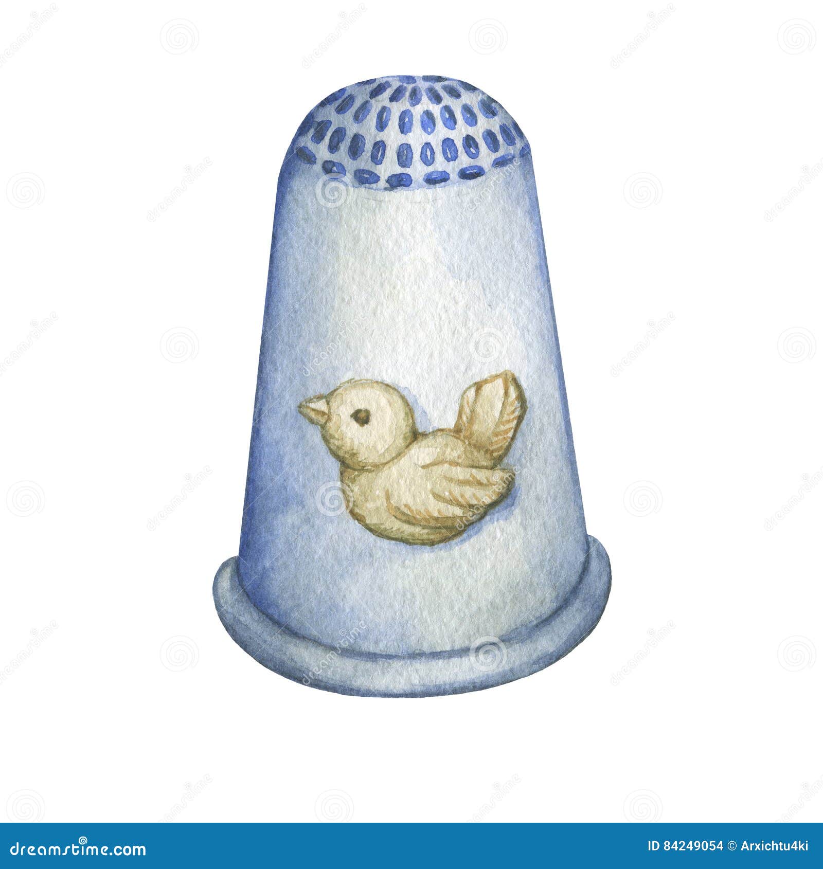 silver thimble decorated with bird.