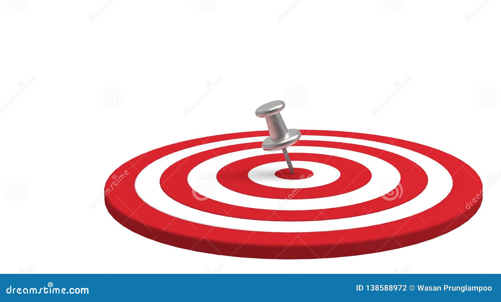 Silver Thumbtack Placed In The Target Isolated On White Background