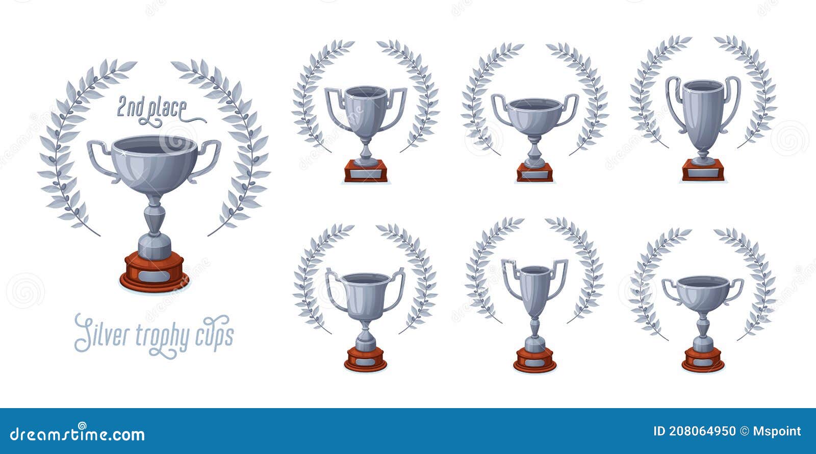 Silver Trophy Cups with Laurel Wreaths. Trophy Award Cups Set with  Different Shapes - 2nd Place Winner Trophies Stock Illustration -  Illustration of winner, design: 208064950